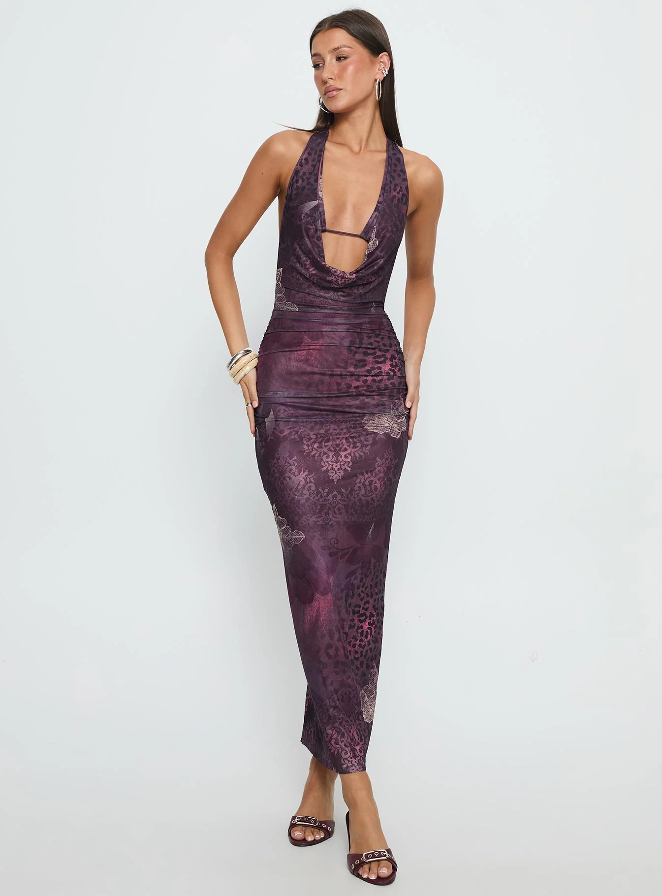 Manaia Cowl Halter Neck Maxi Dress Multi