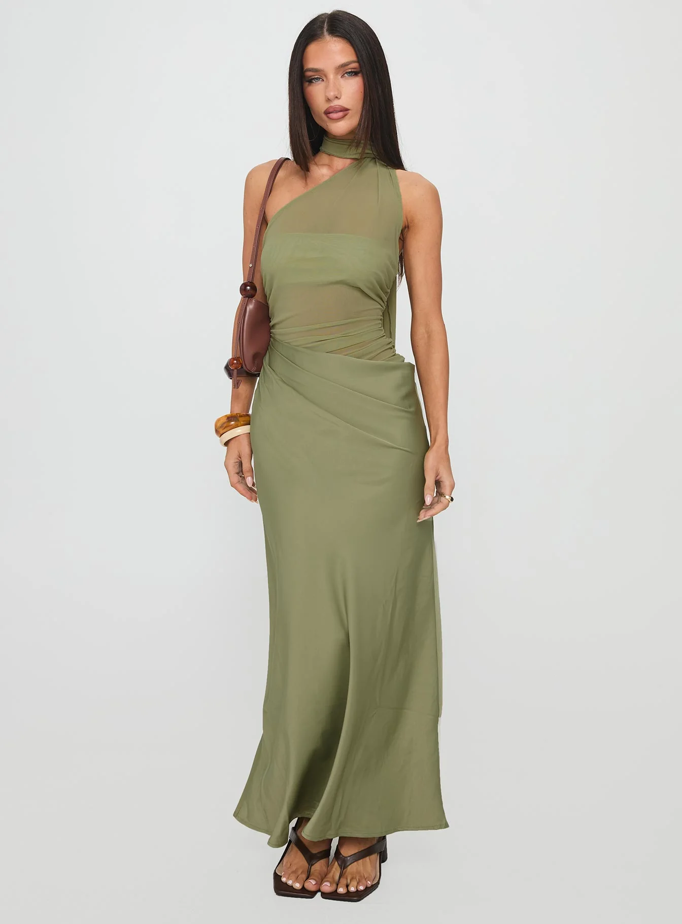 Indiara Halter Mesh Maxi Dress Green