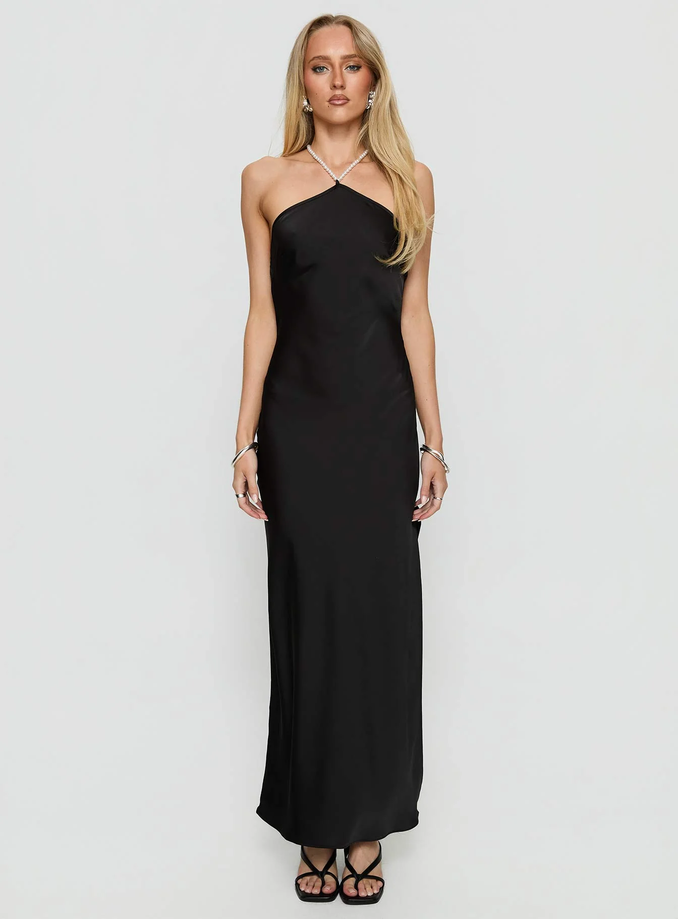 Beverie Pearl Halter Maxi Dress Black