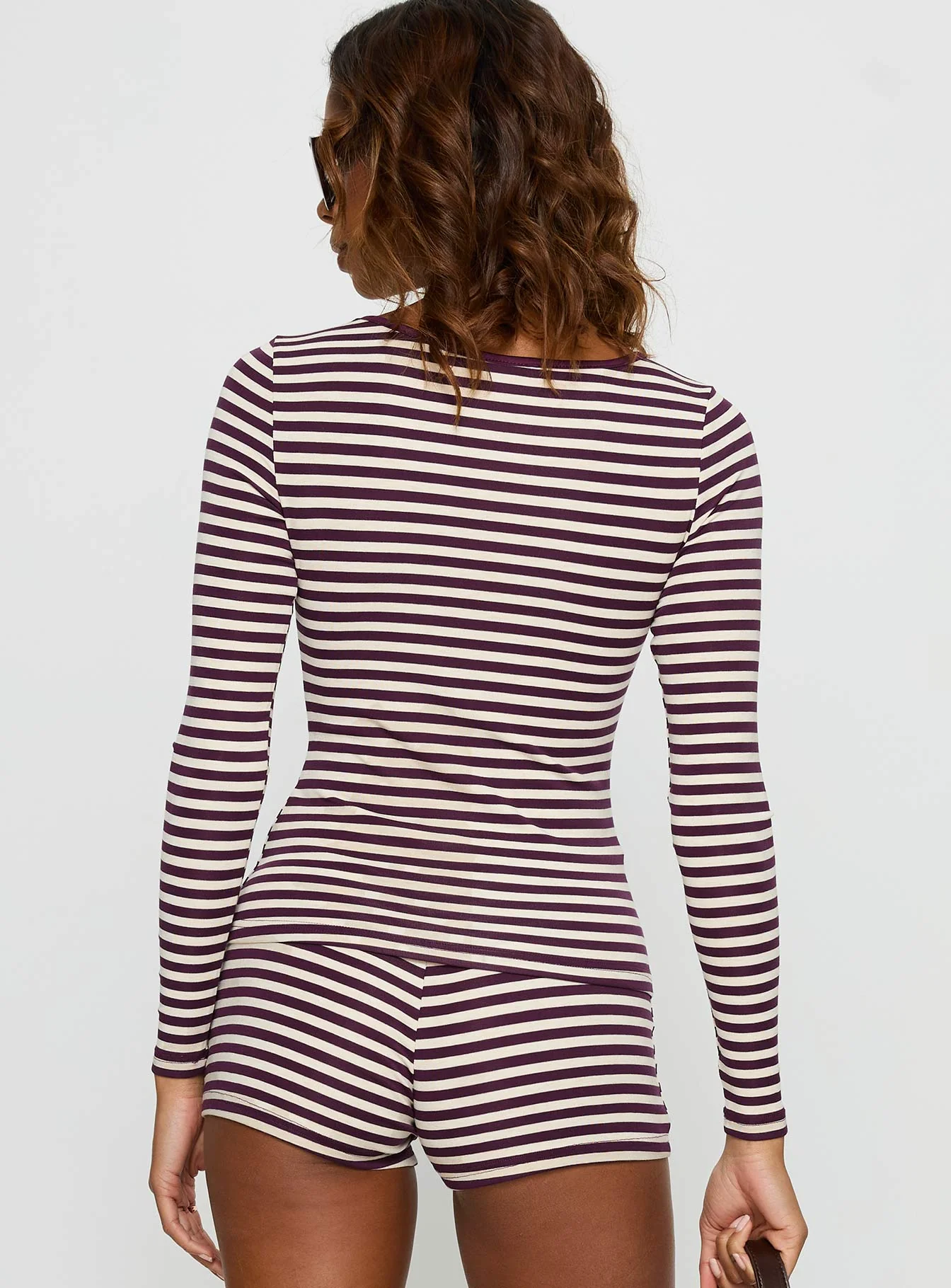 Caprise Wide Neck Long Sleeve Top Purple Stripe
