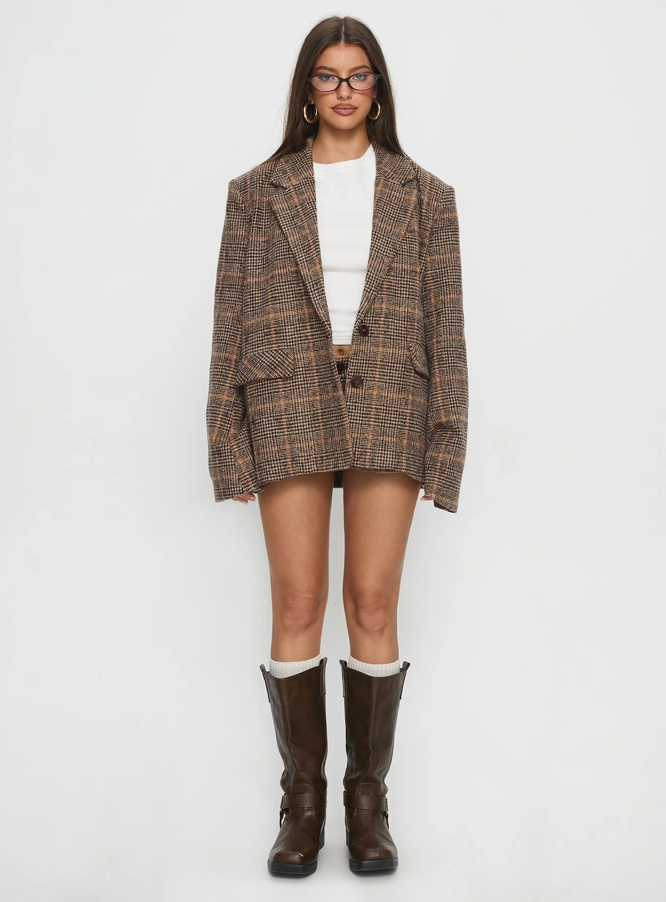 Ayvanna Mini Shorts Brown Check