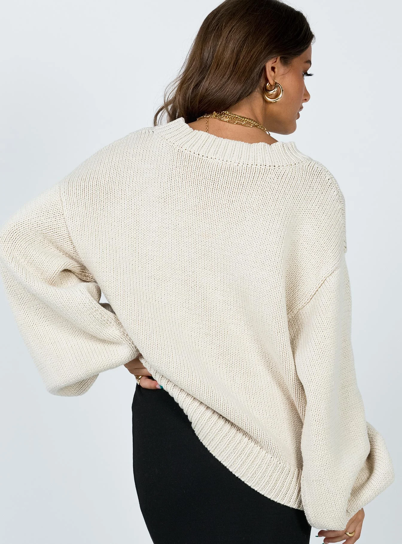 Harmony Balloon Sleeve Knit Sweater Beige