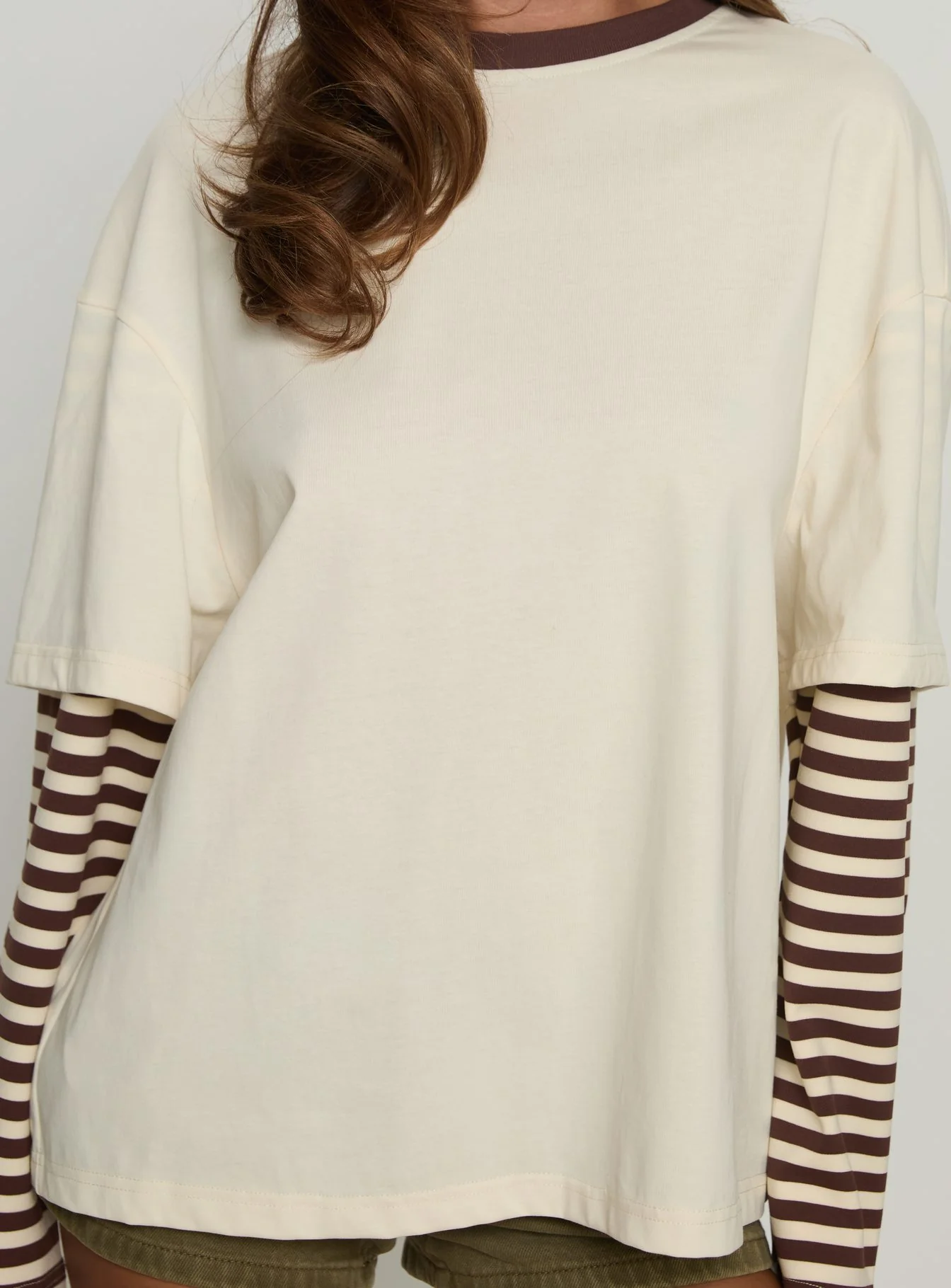 Ryann Long Sleeve Layered Top Cream / Brown Stripe