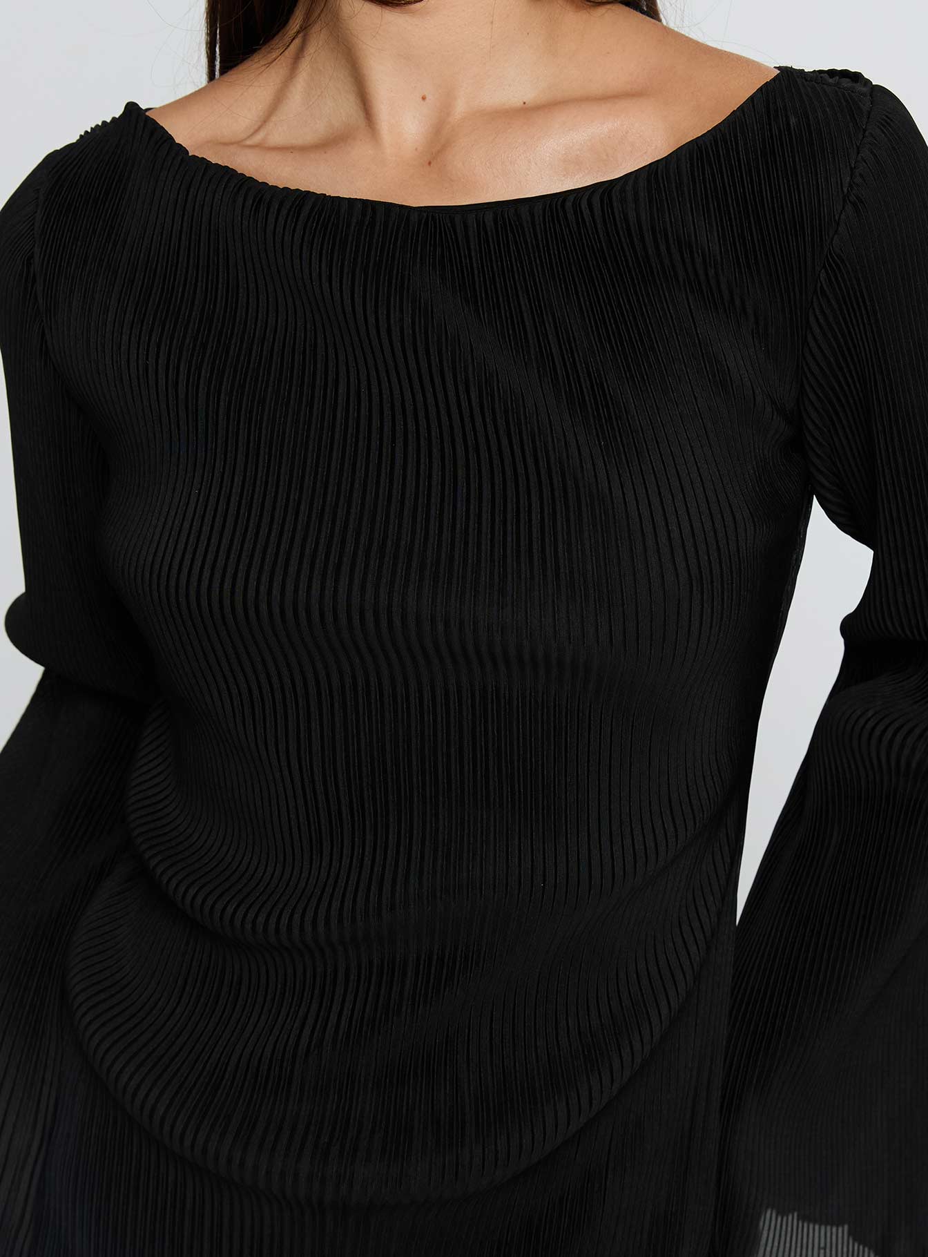 Lukea Long Sleeve Plisse Mini Dress Black