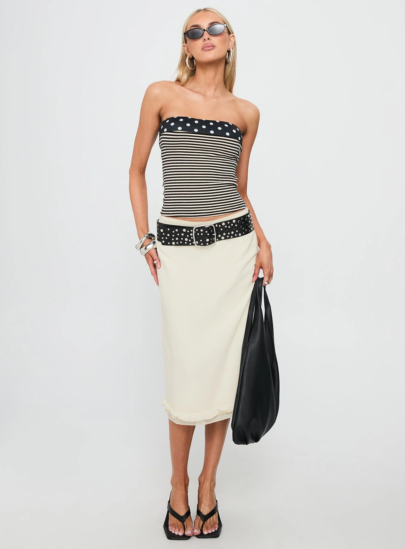 Rosette Frill Midi Skirt Cream