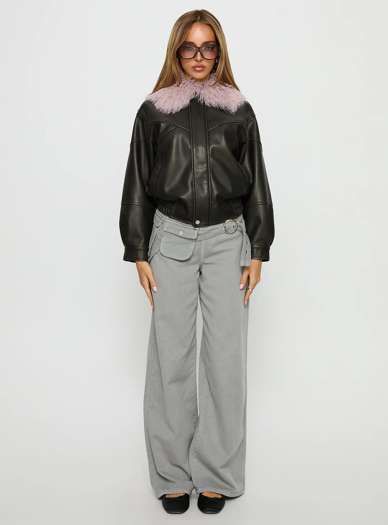 Brittanni Fluffy Collar Jacket Brown / Pink