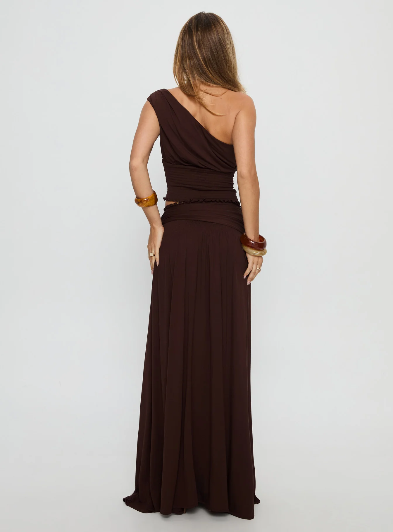 Full Orbit Shirred Maxi Skirt Chocolate Brown