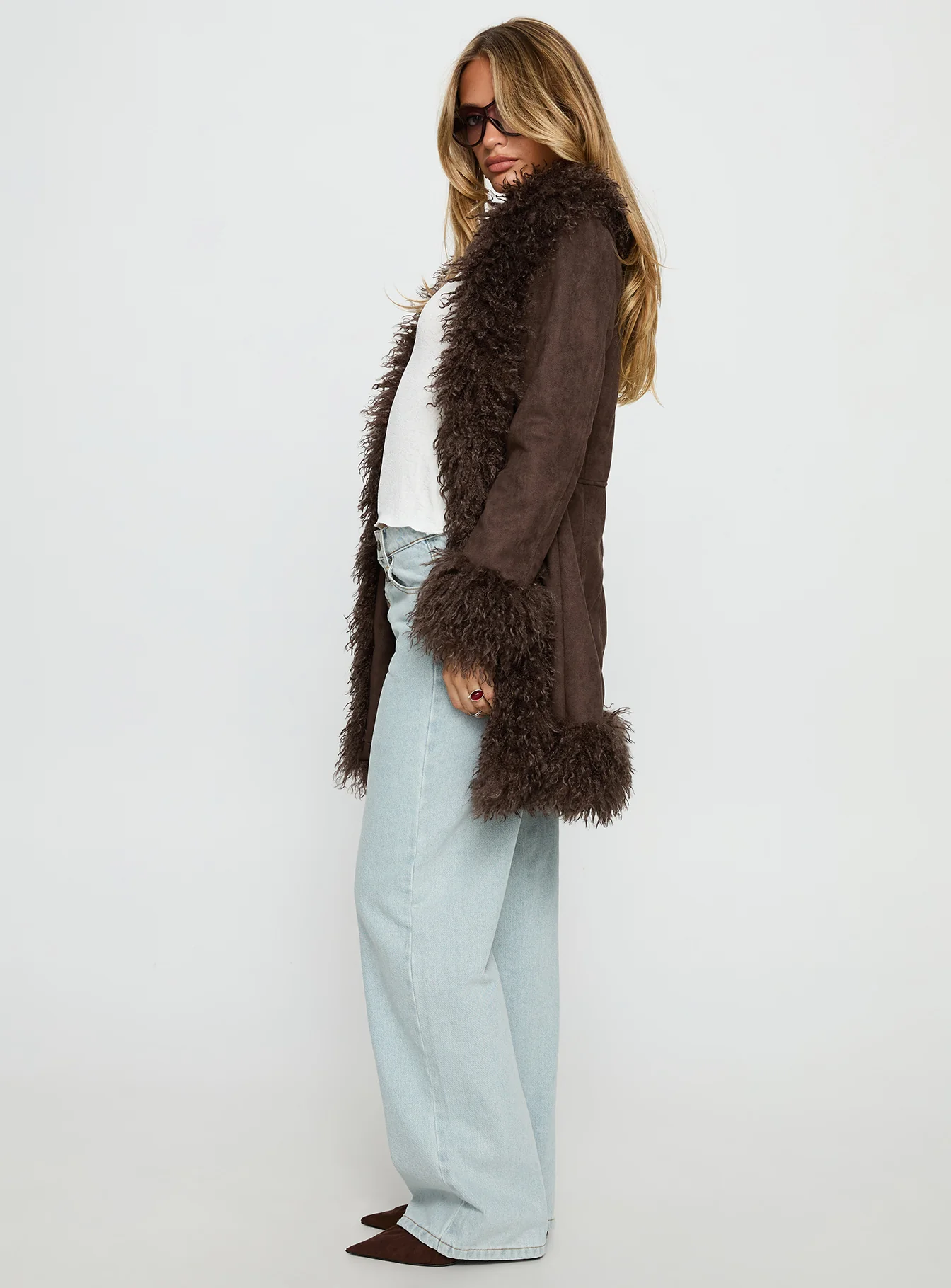 Josefina Faux Fur Detail Jacket Chocolate