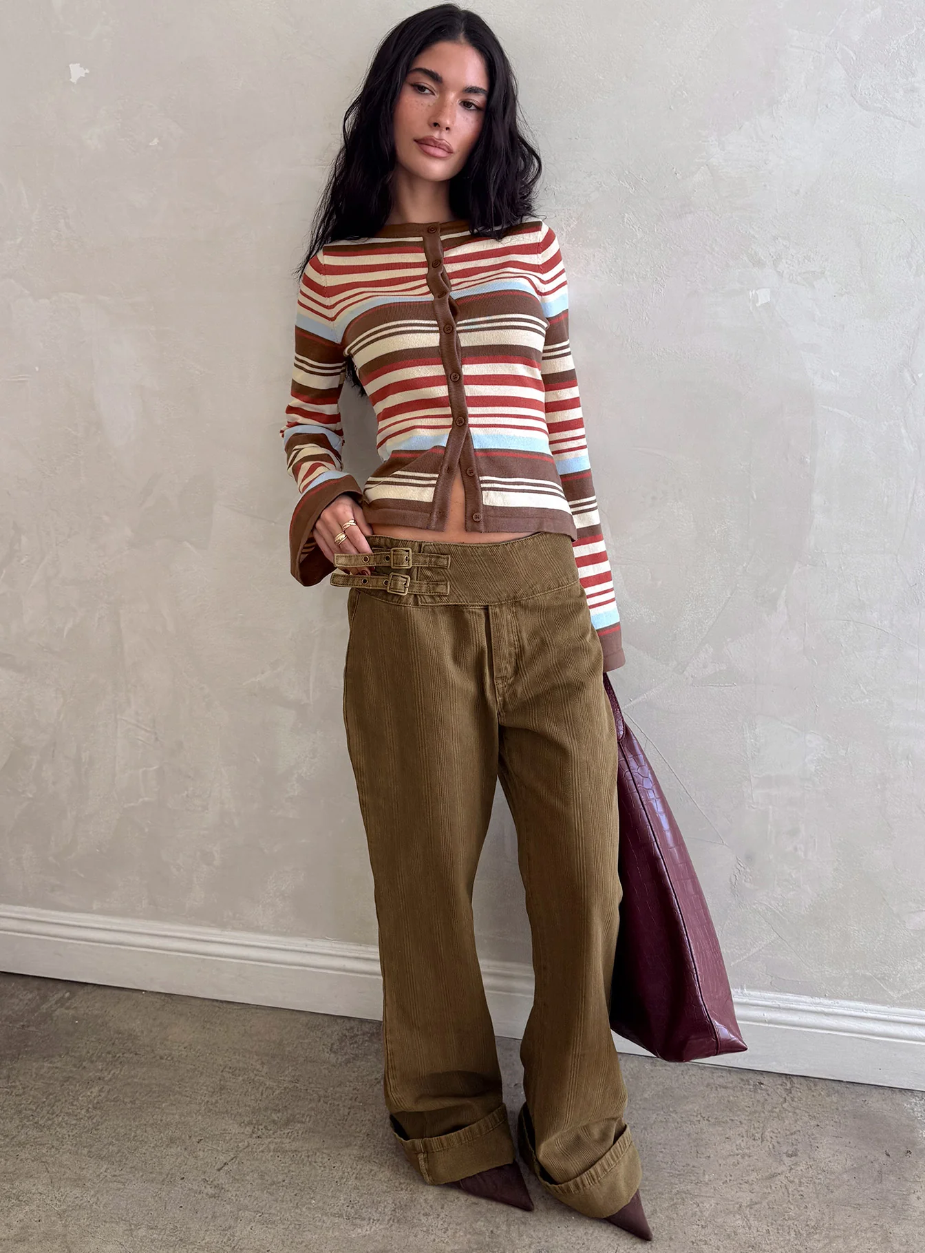 Thrill Ride Mid Rise Corduroy Flare Jeans Washed Brown