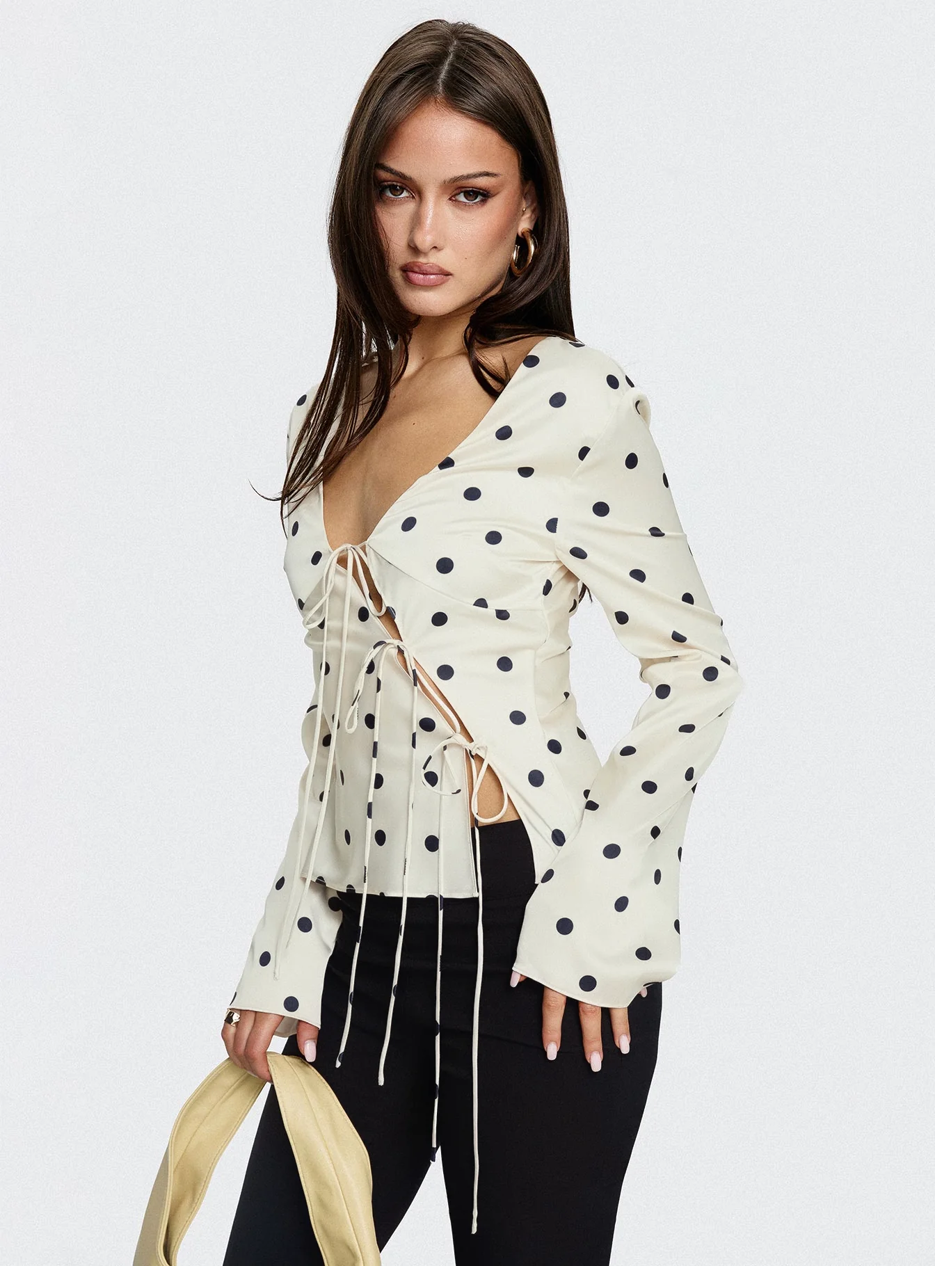Mariah Long Sleeve Top Cream Polka