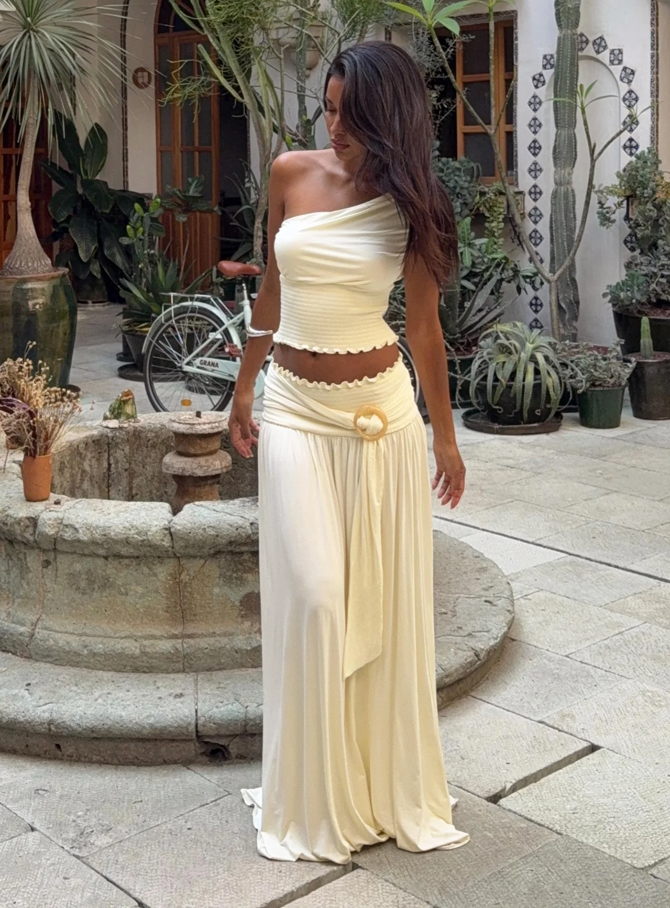 Full Orbit Shirred Maxi Skirt Cream