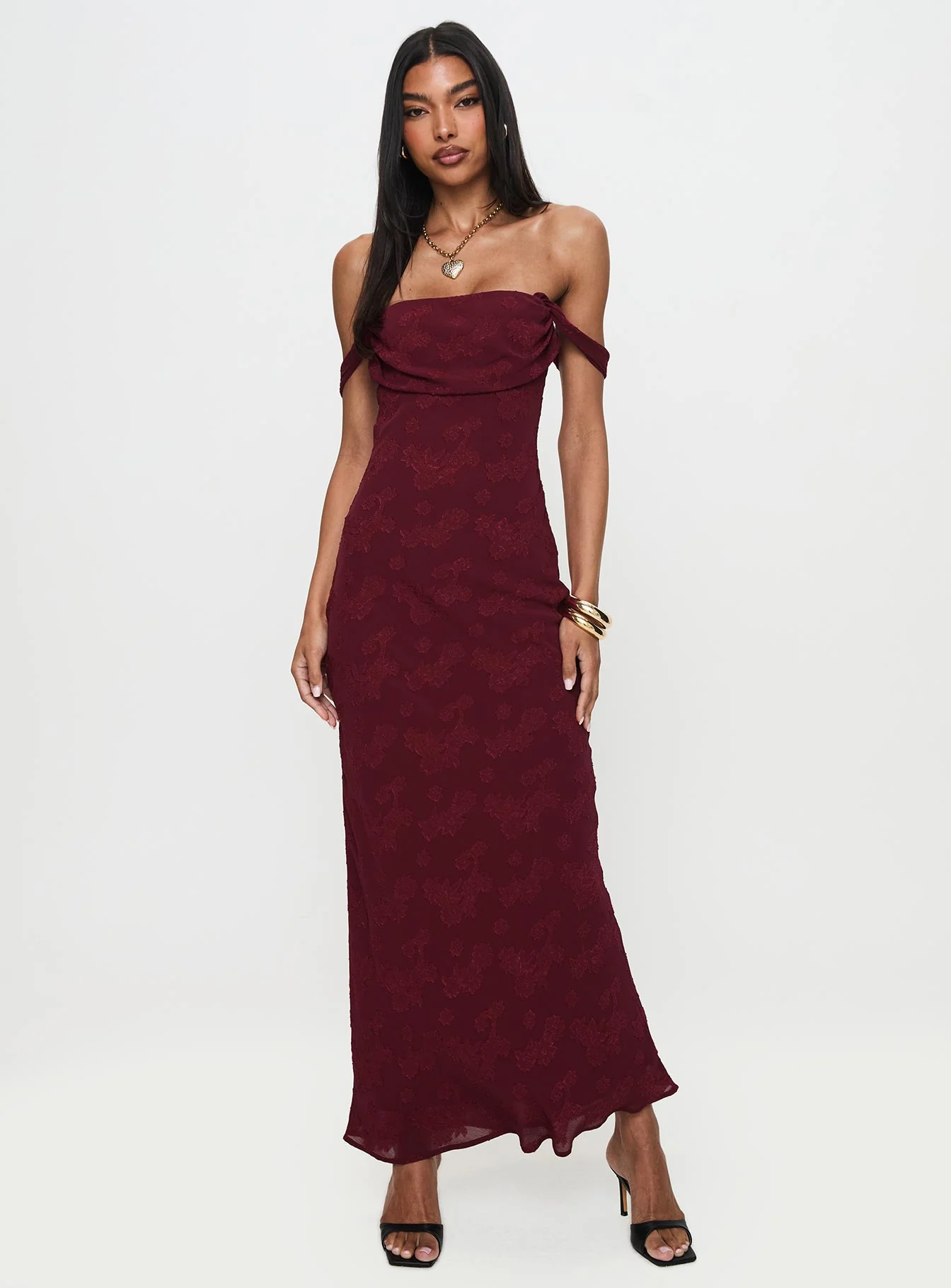 Azura Off The Shoulder Maxi Dress Burgundy