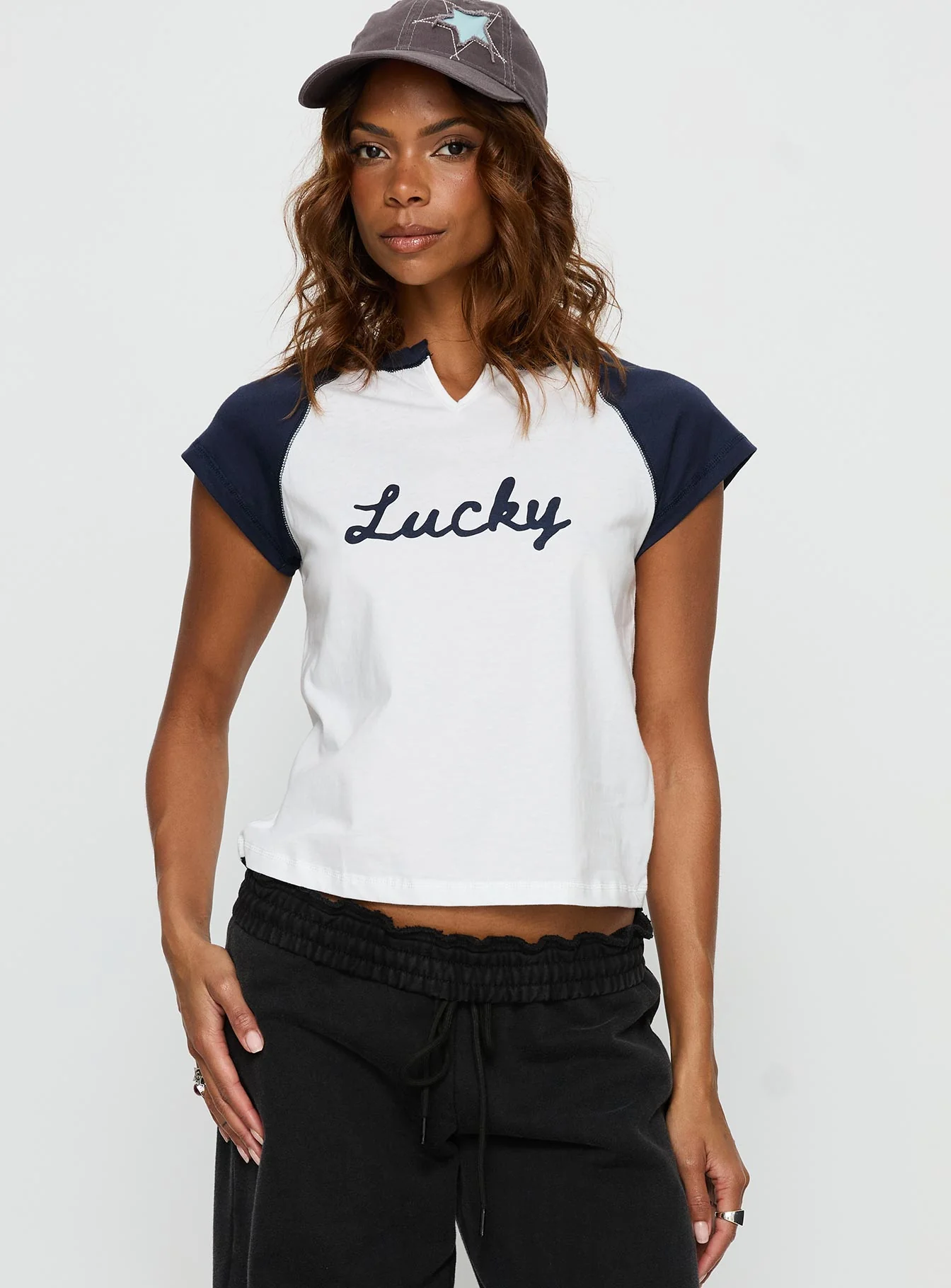 Southern Charm Graphic Baby Tee Navy / White