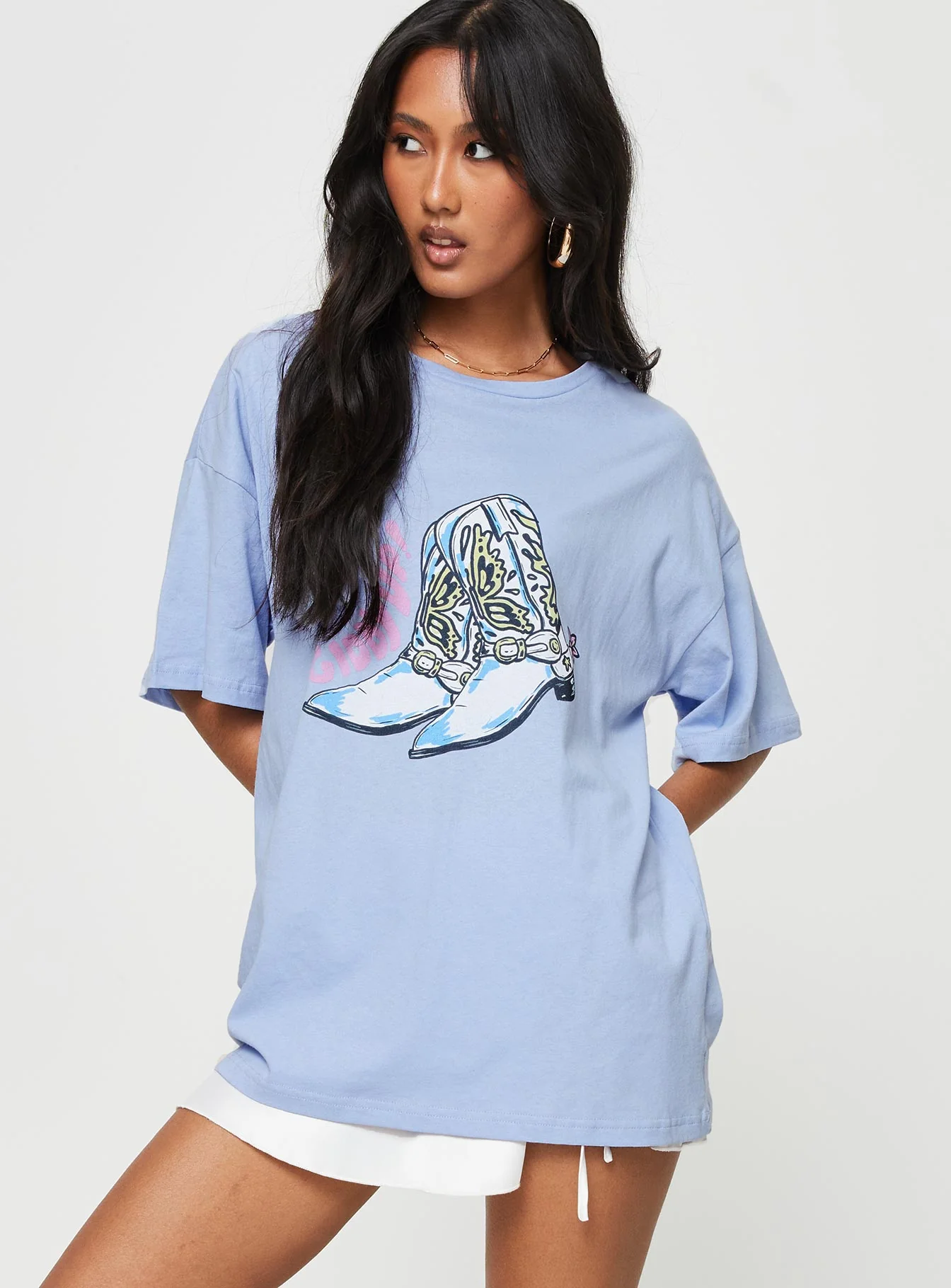 Giddy Up Oversized Tee Blue