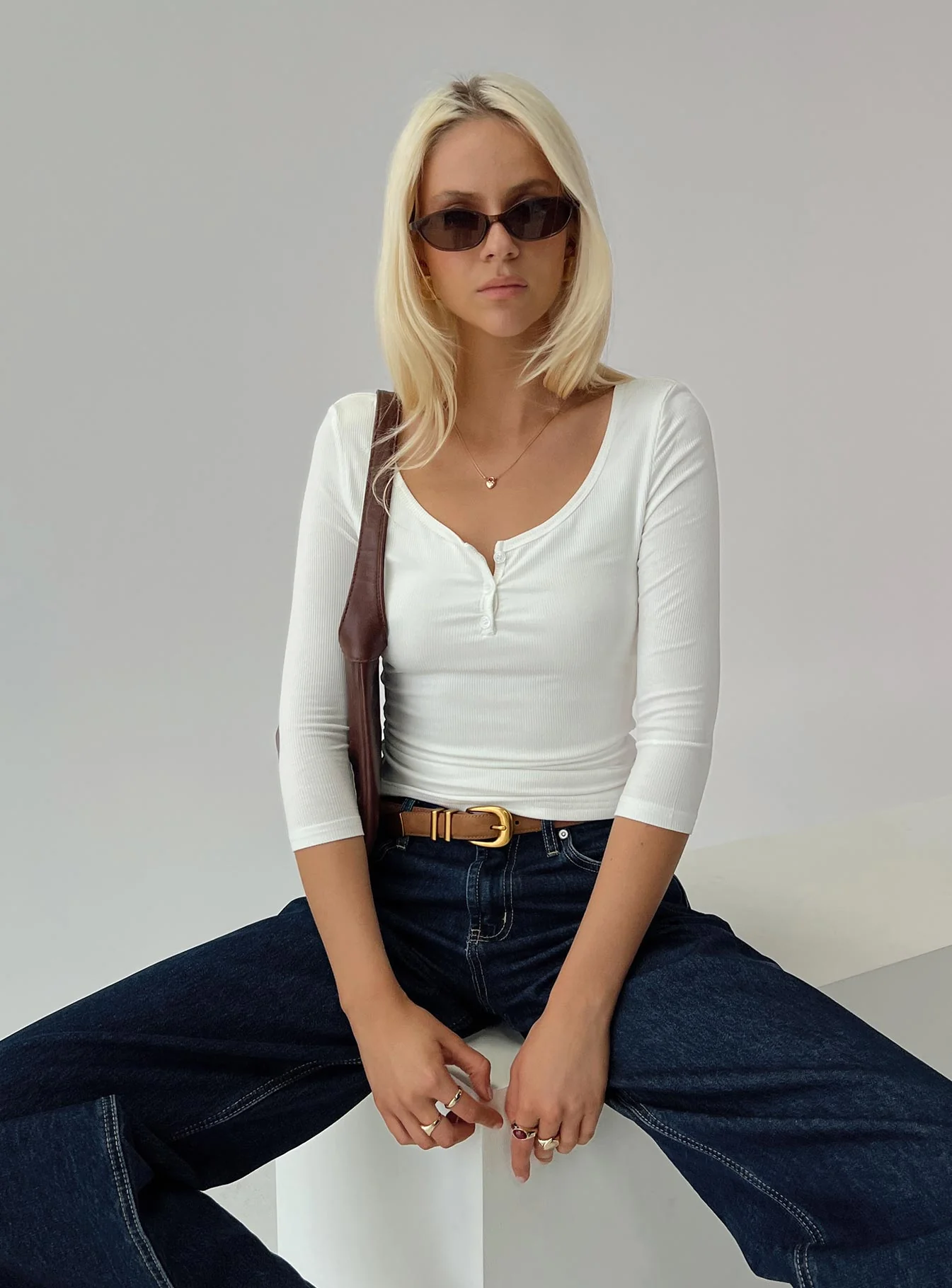 Desirae 3/4 Sleeve Top White