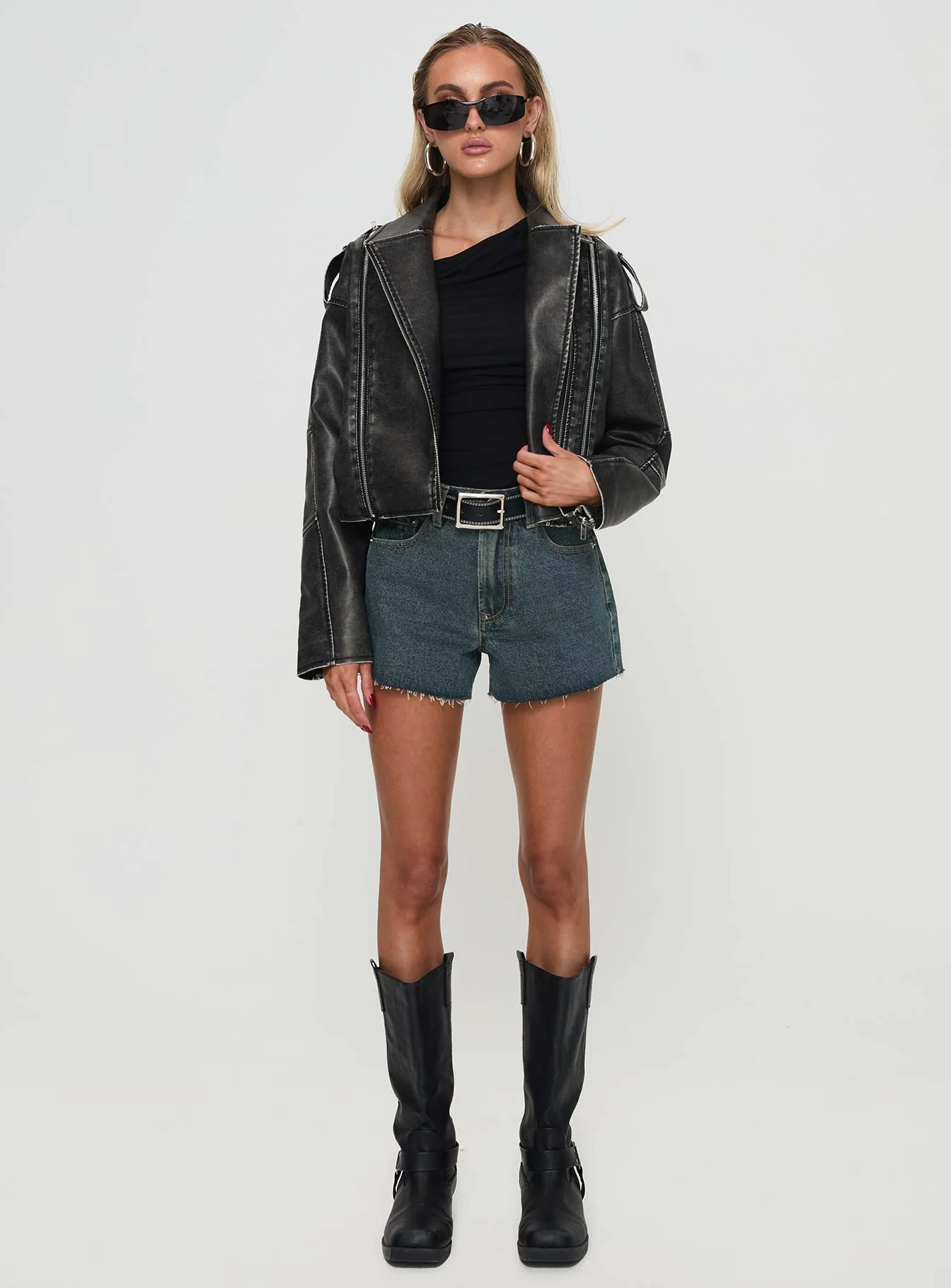 Believe In Me Faux Leather Jacket Washed Black