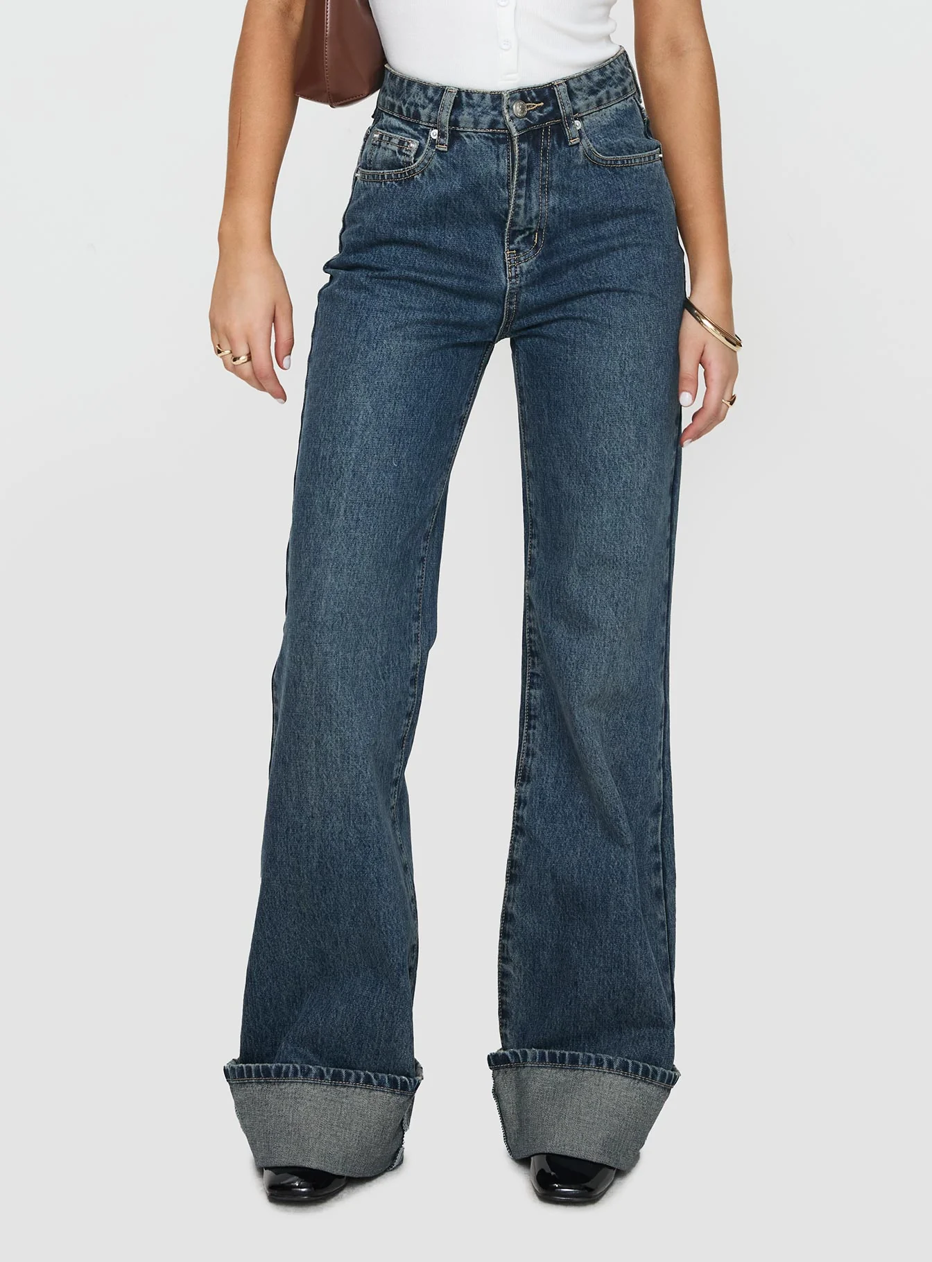 Florida Keys Mid Rise Straight Leg Cuffed Jeans Mid Blue