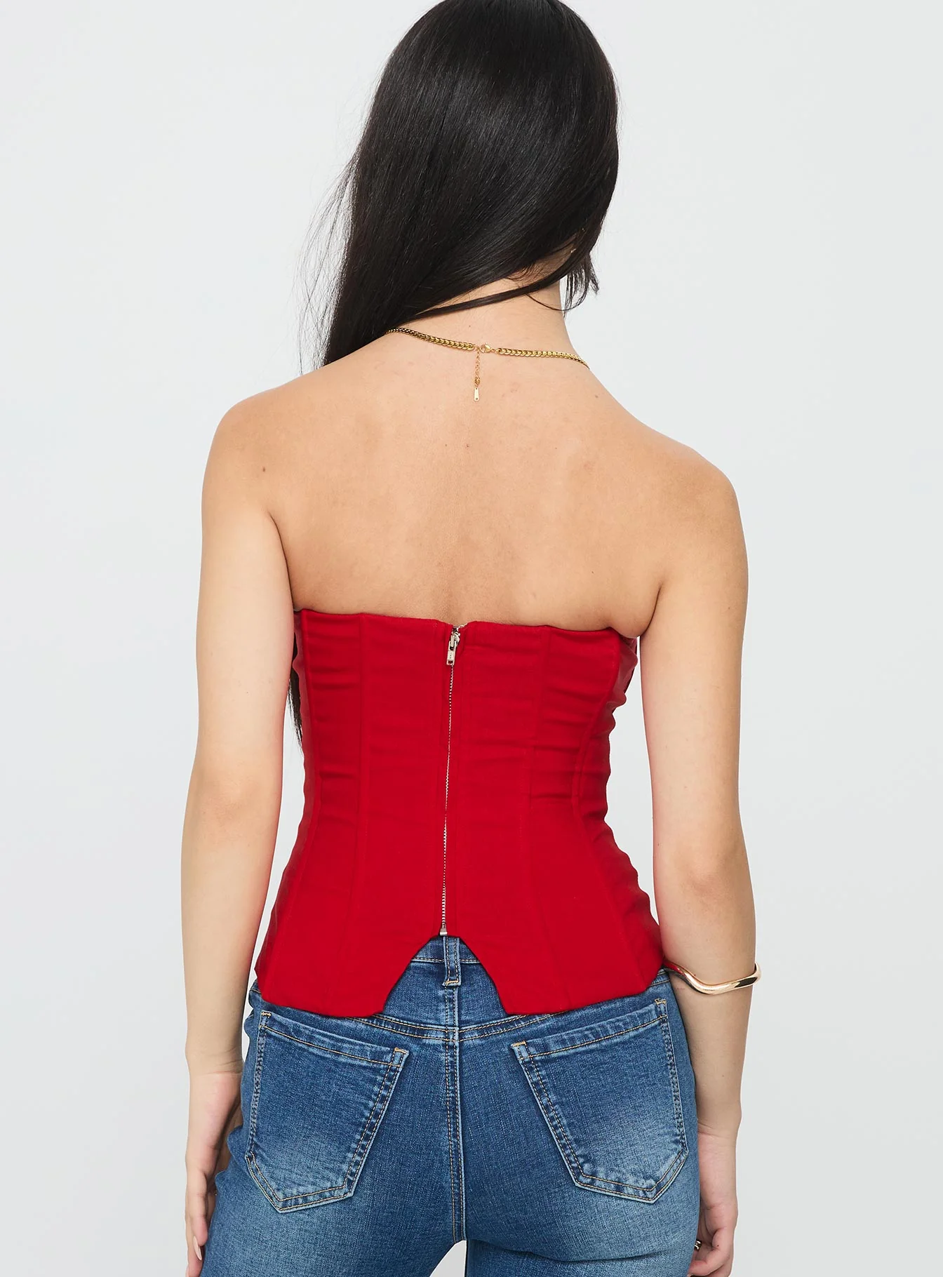 Kaetlyn Strapless Corset Top Red
