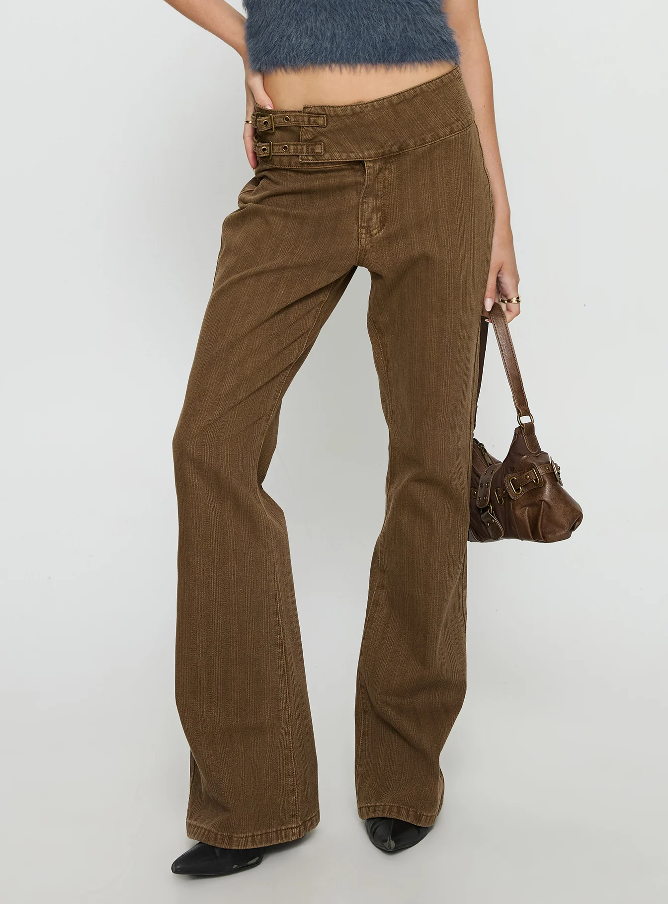 Thrill Ride Mid Rise Corduroy Flare Jeans Washed Brown