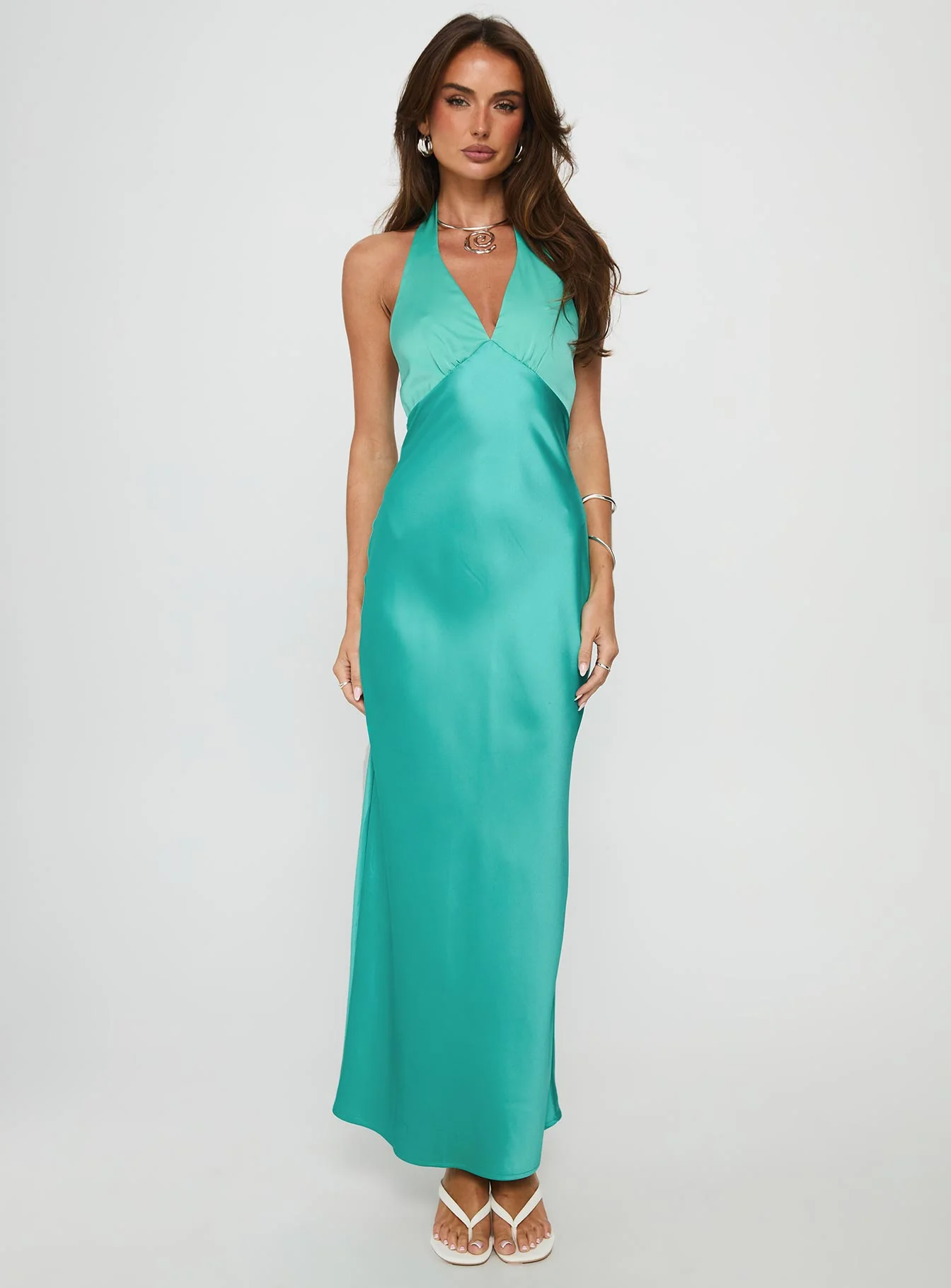 Annalia Scarf Tie Maxi Dress Aqua