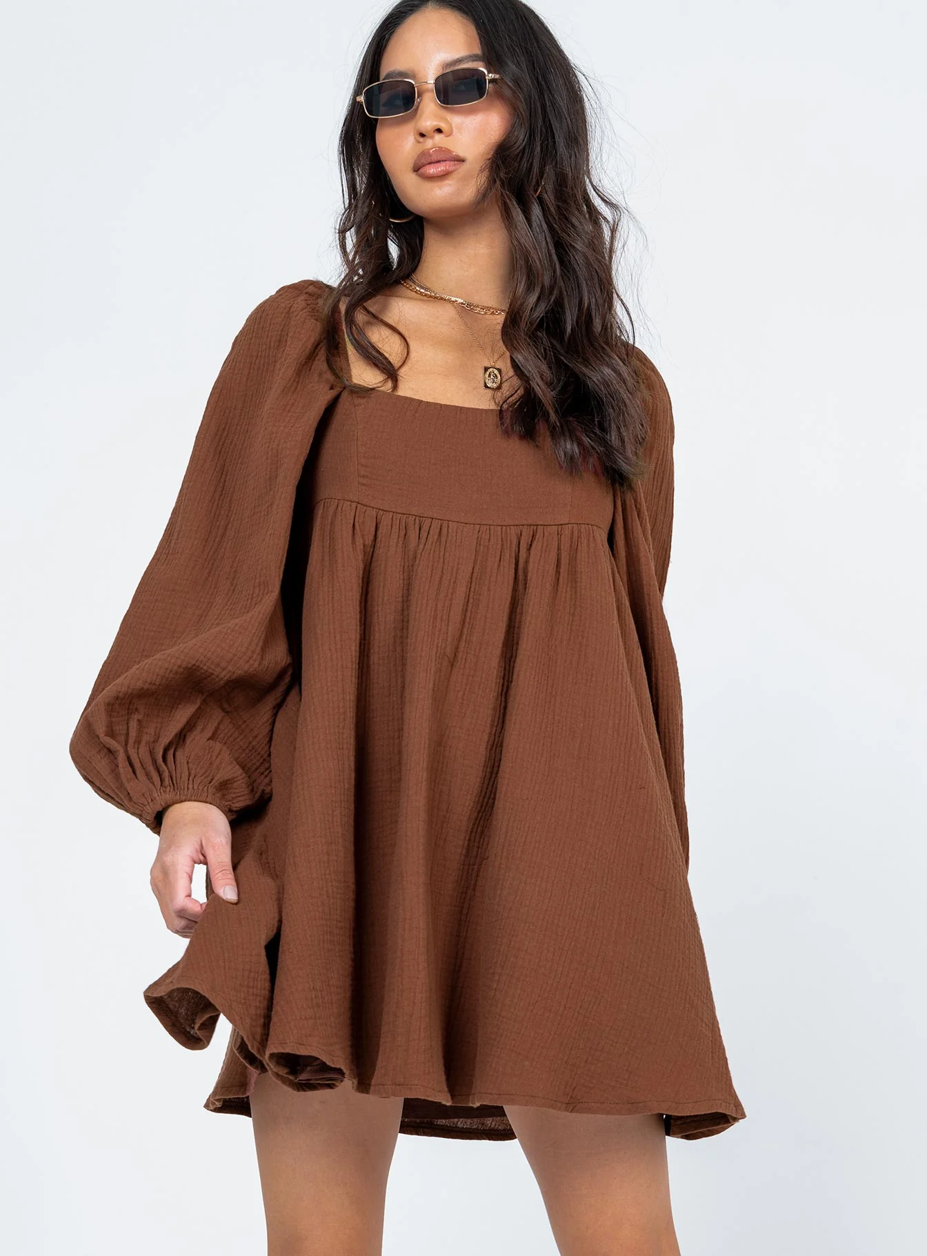 Lorna Long Sleeve Mini Dress Brown