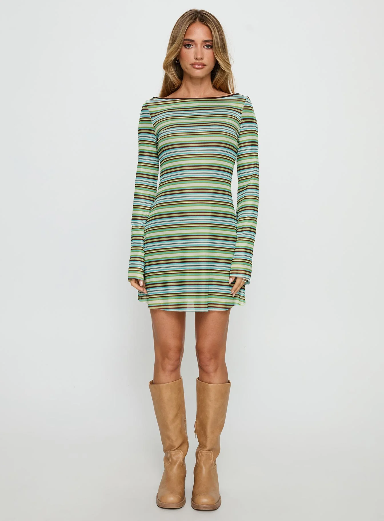 Lukea Long Sleeve Mini Dress Green Stripe