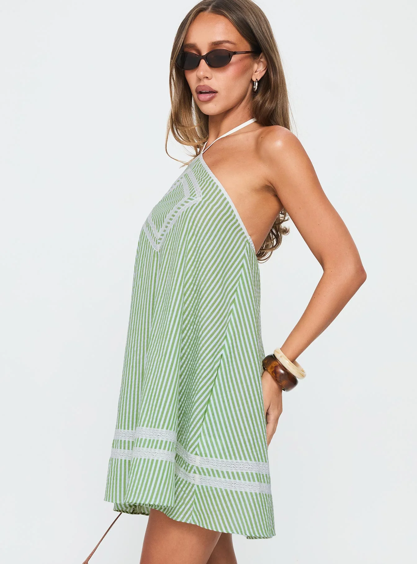River Rose Anglais Swing Mini Dress Green Stripe