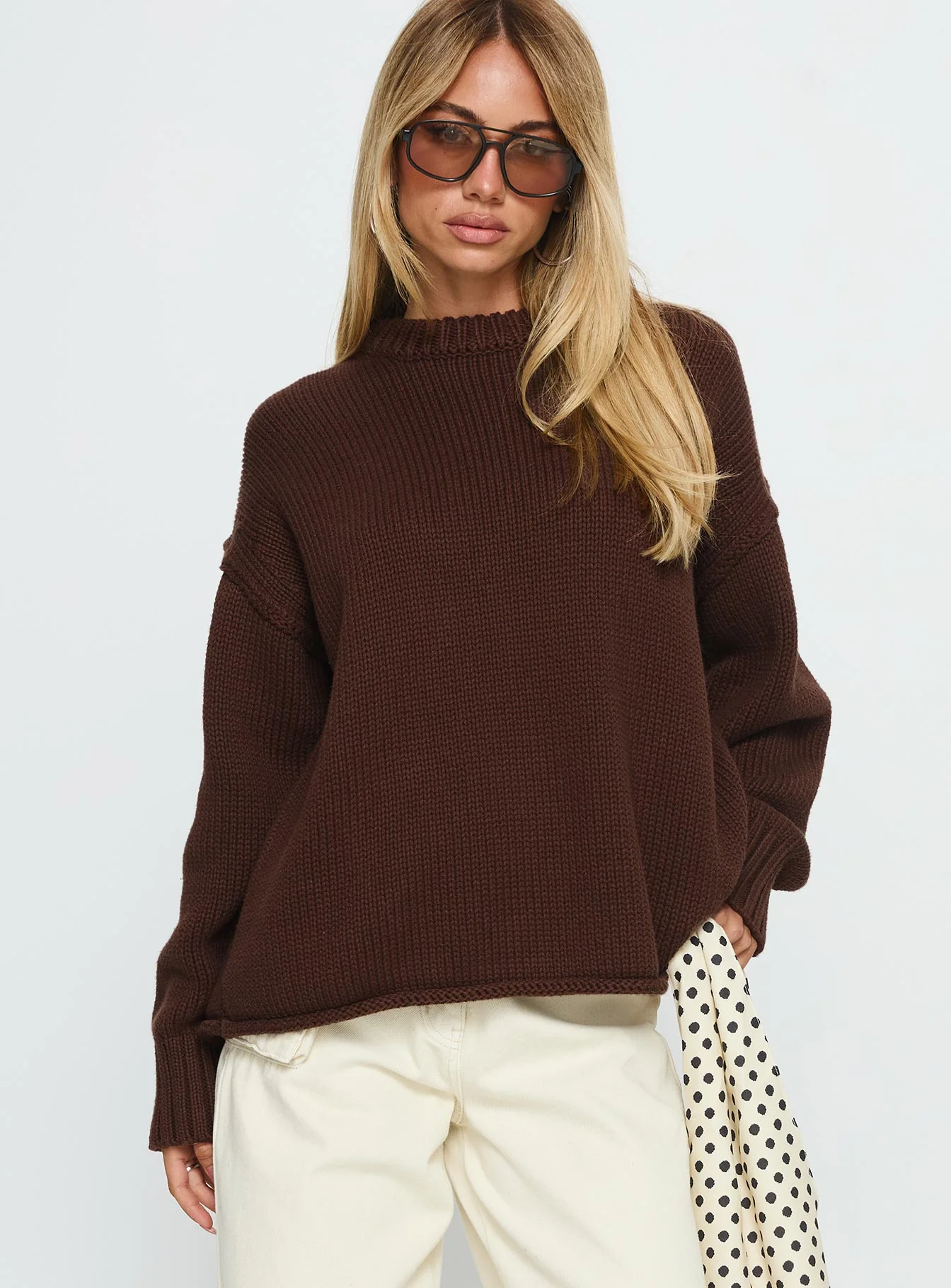 Wilda Crew Neck Knit Sweater Brown