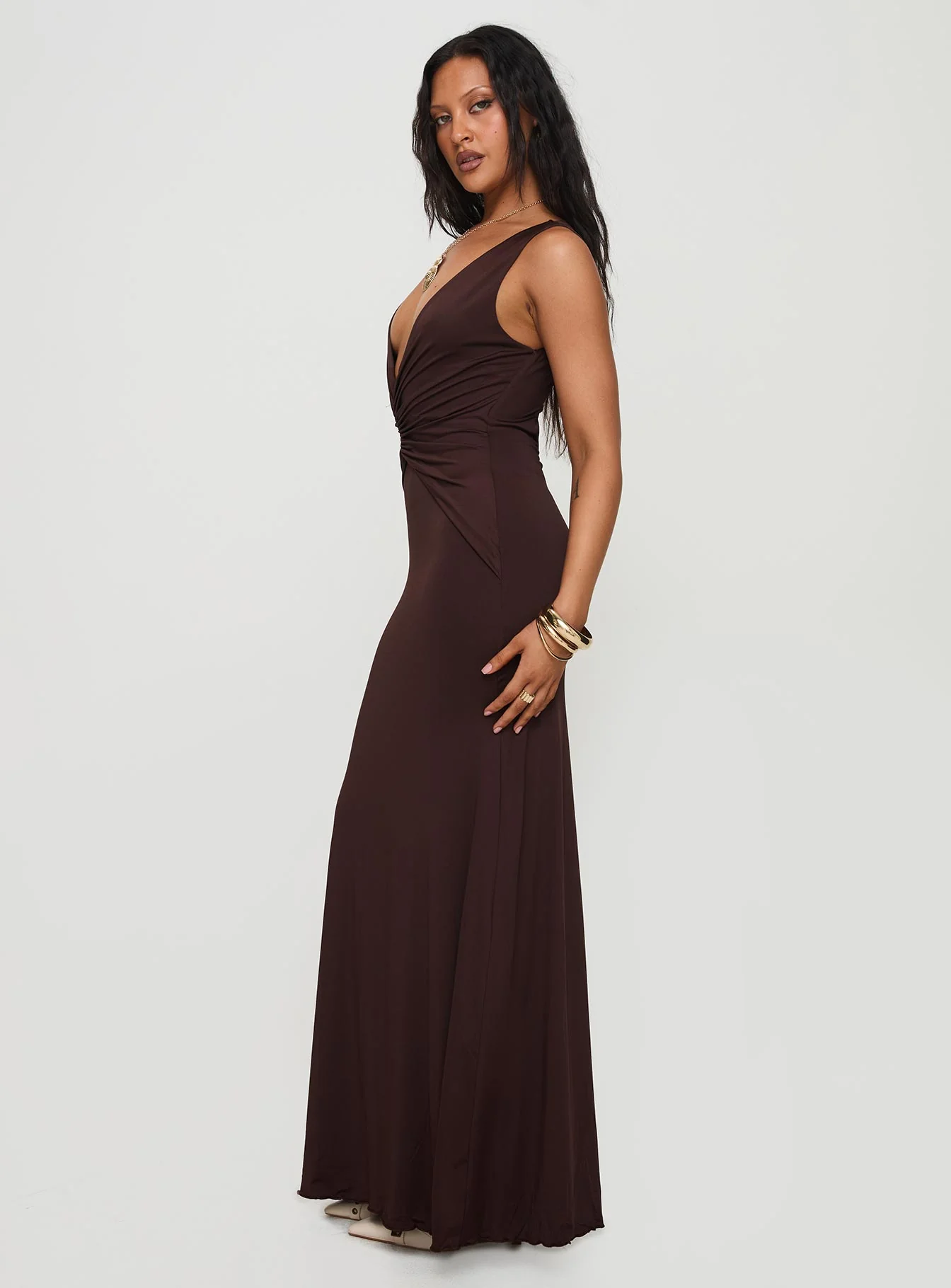 Frederica Plunge Maxi Dress Chocolate Petite
