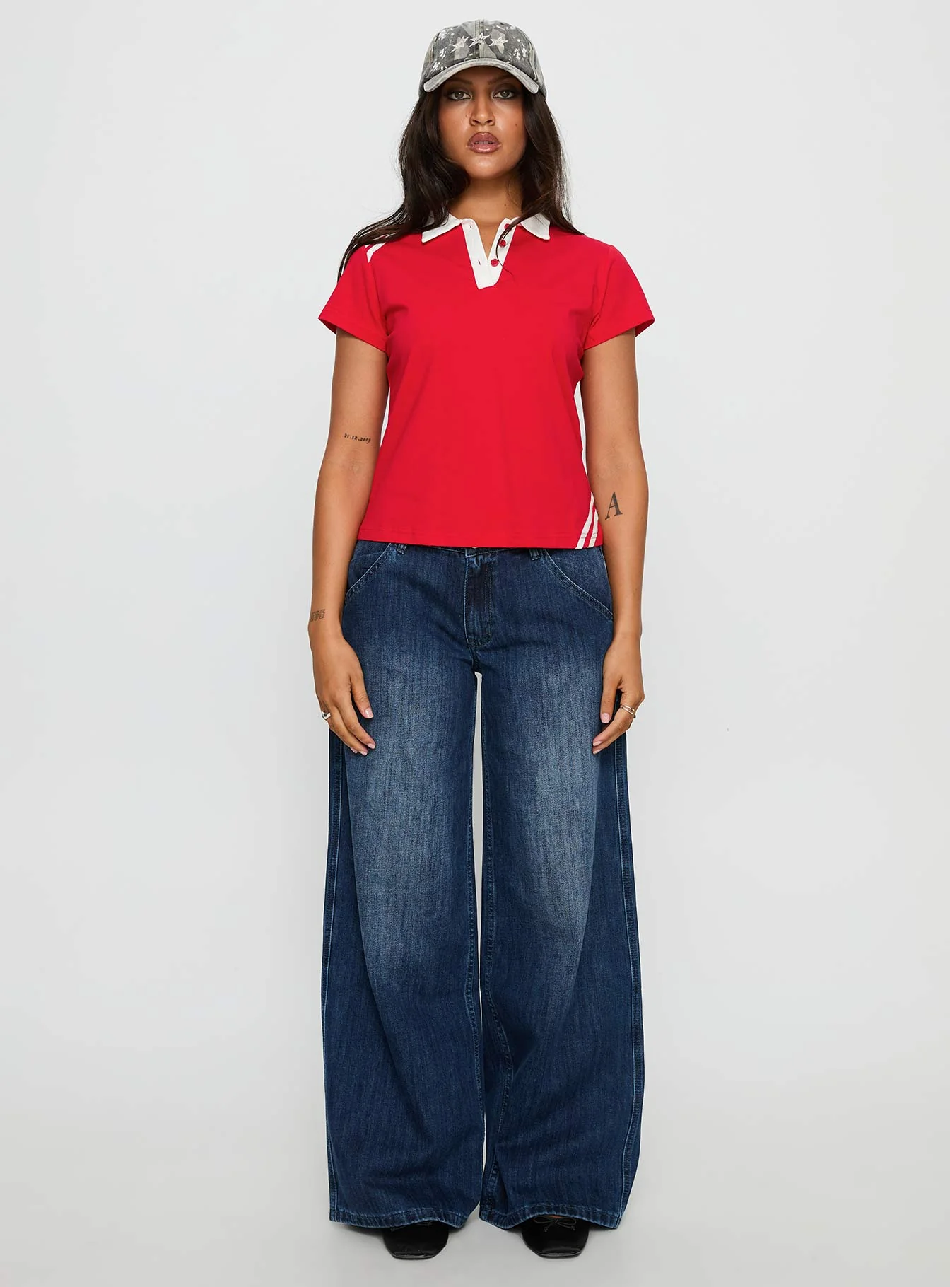 Learn Your Lesson Contrast Collared Top Red / White