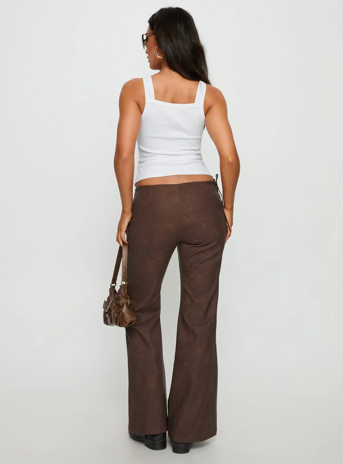 Trickrider Tie Side Faux Leather Pants Chocolate