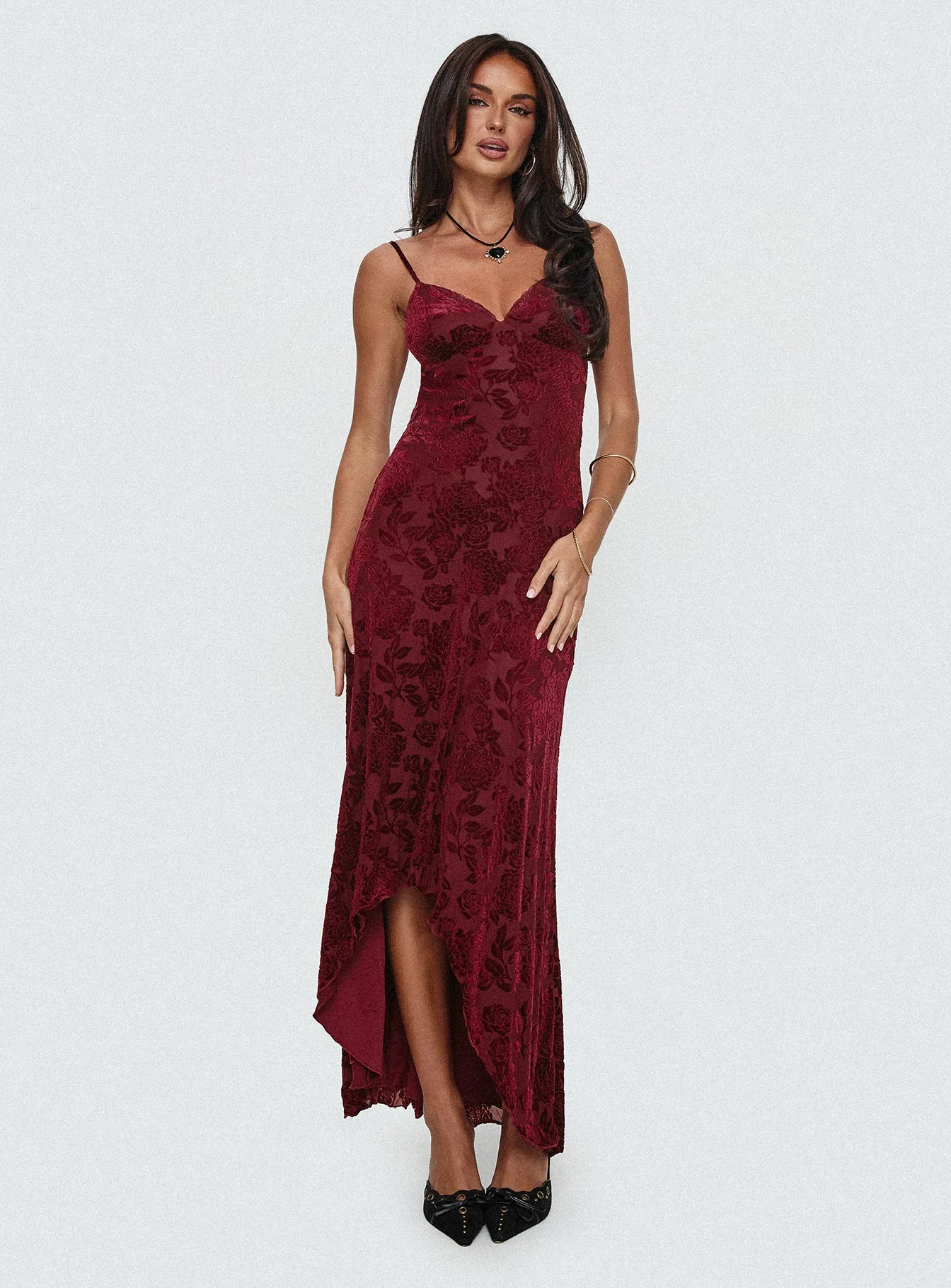 Rumours Slippy Burnout Maxi Dress Burgundy