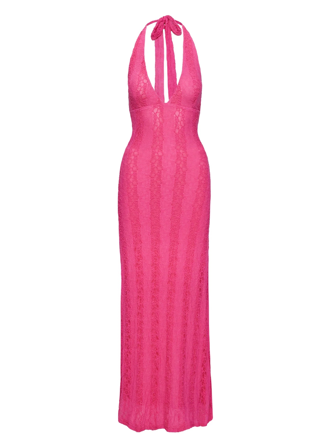 Zoi Lace Halter Maxi Dress Hot Pink