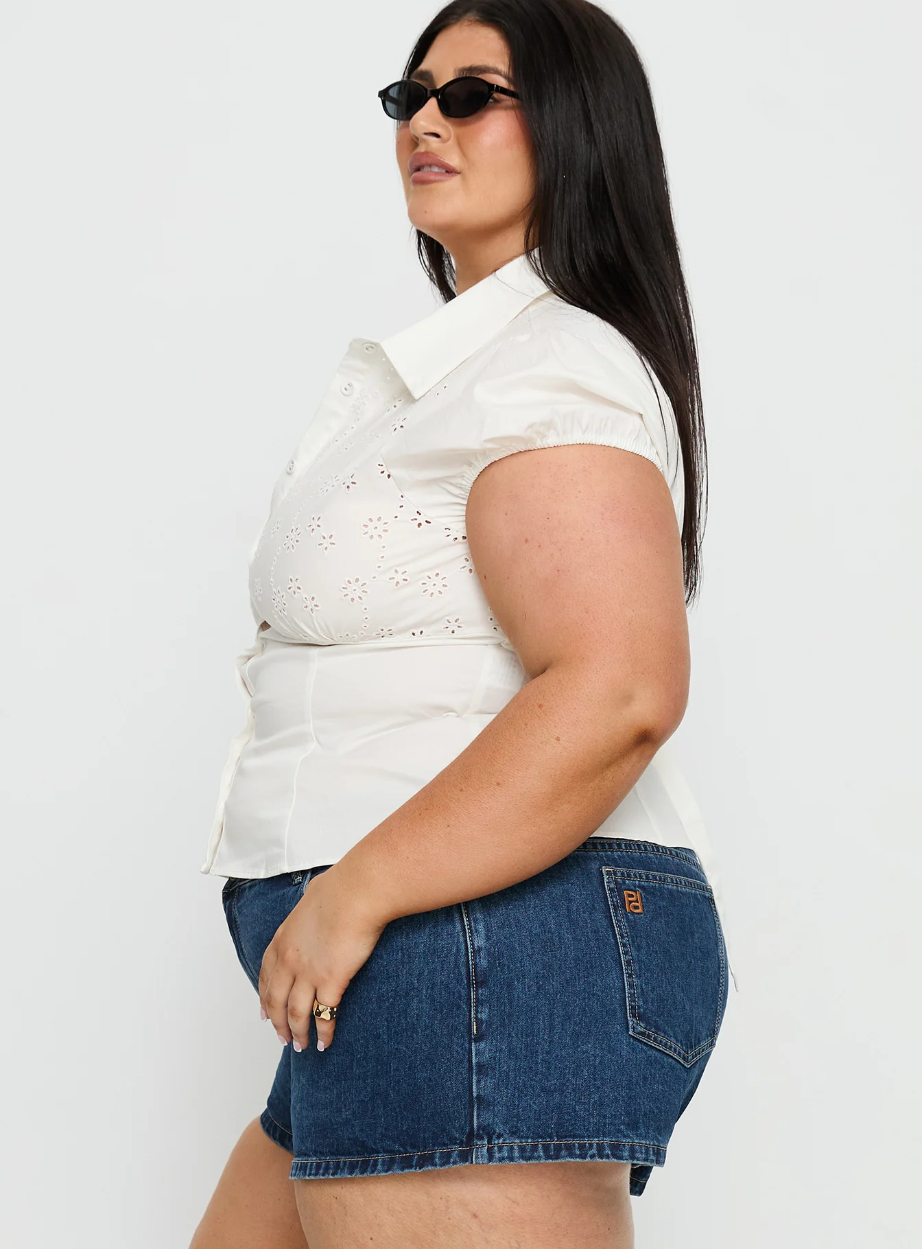 Kavira Tie Bust Short Sleeve Shirt White Curve