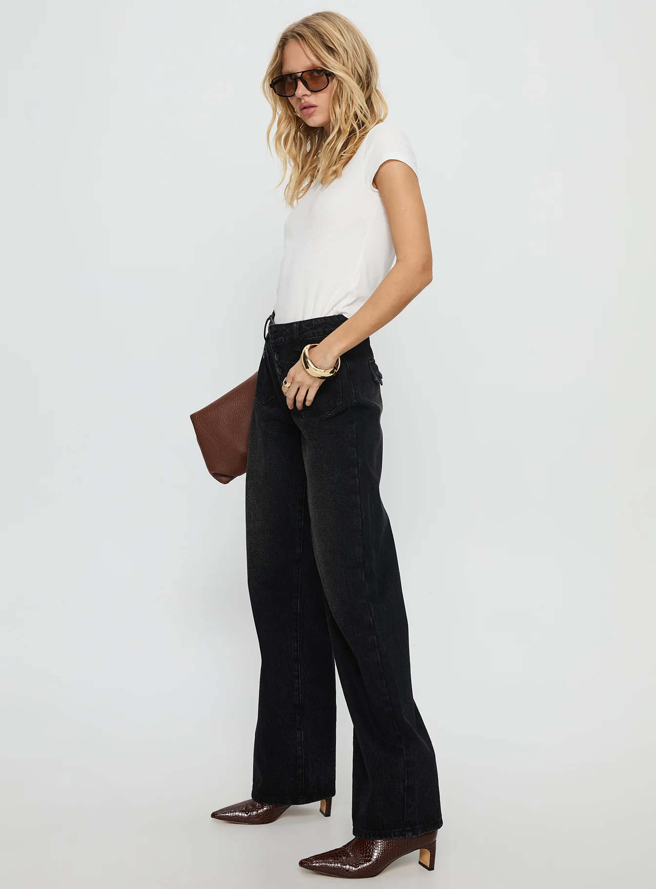 Carianne Low Rise Wide Leg Jeans Washed Black