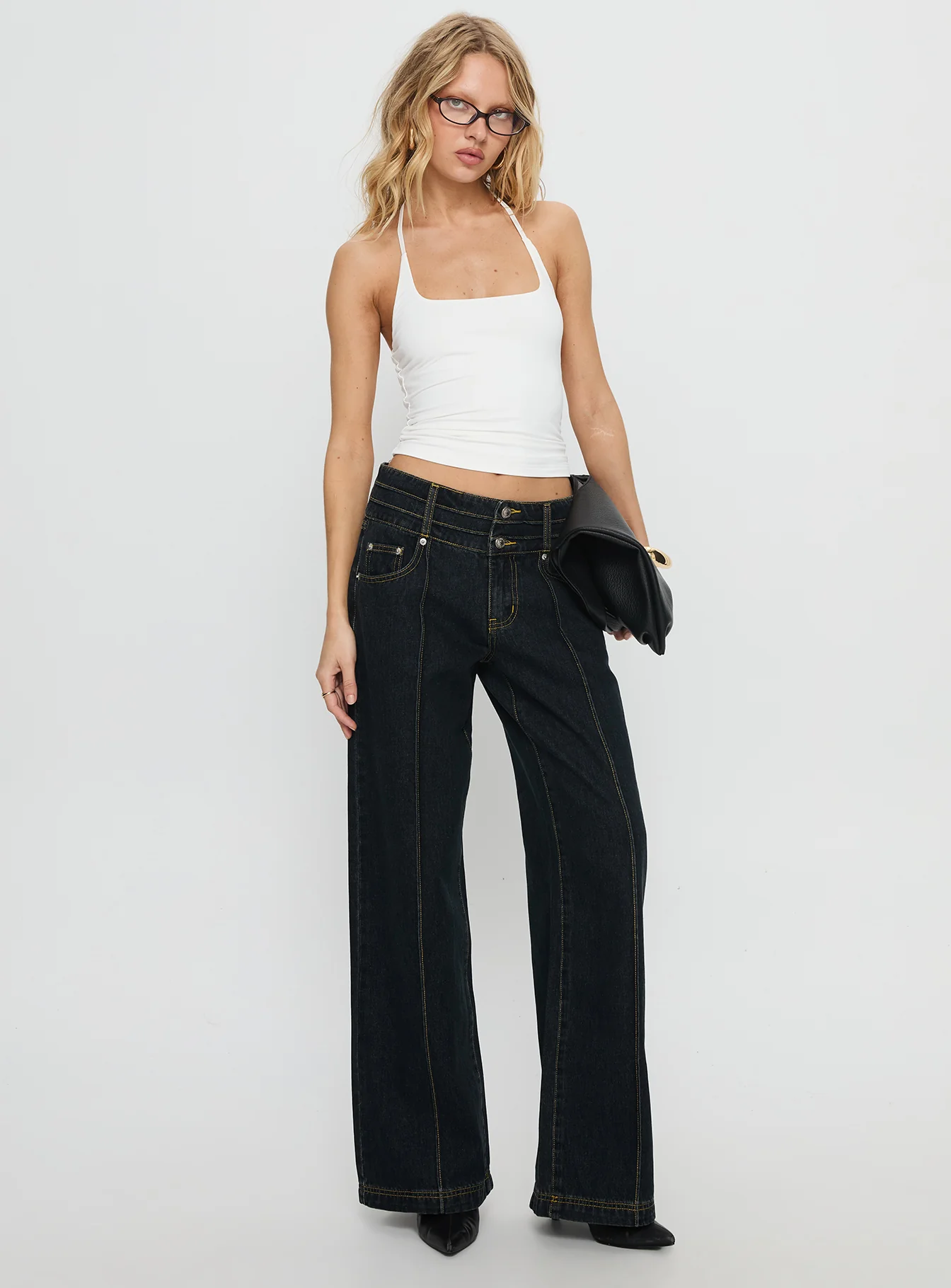 Hannalee Low Rise Wide Leg Cargo Jeans Grunge Wash