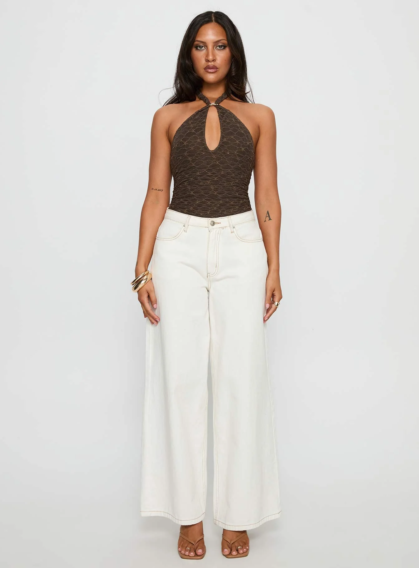 Libbey Hardware Detail Textured Bodysuit Brown