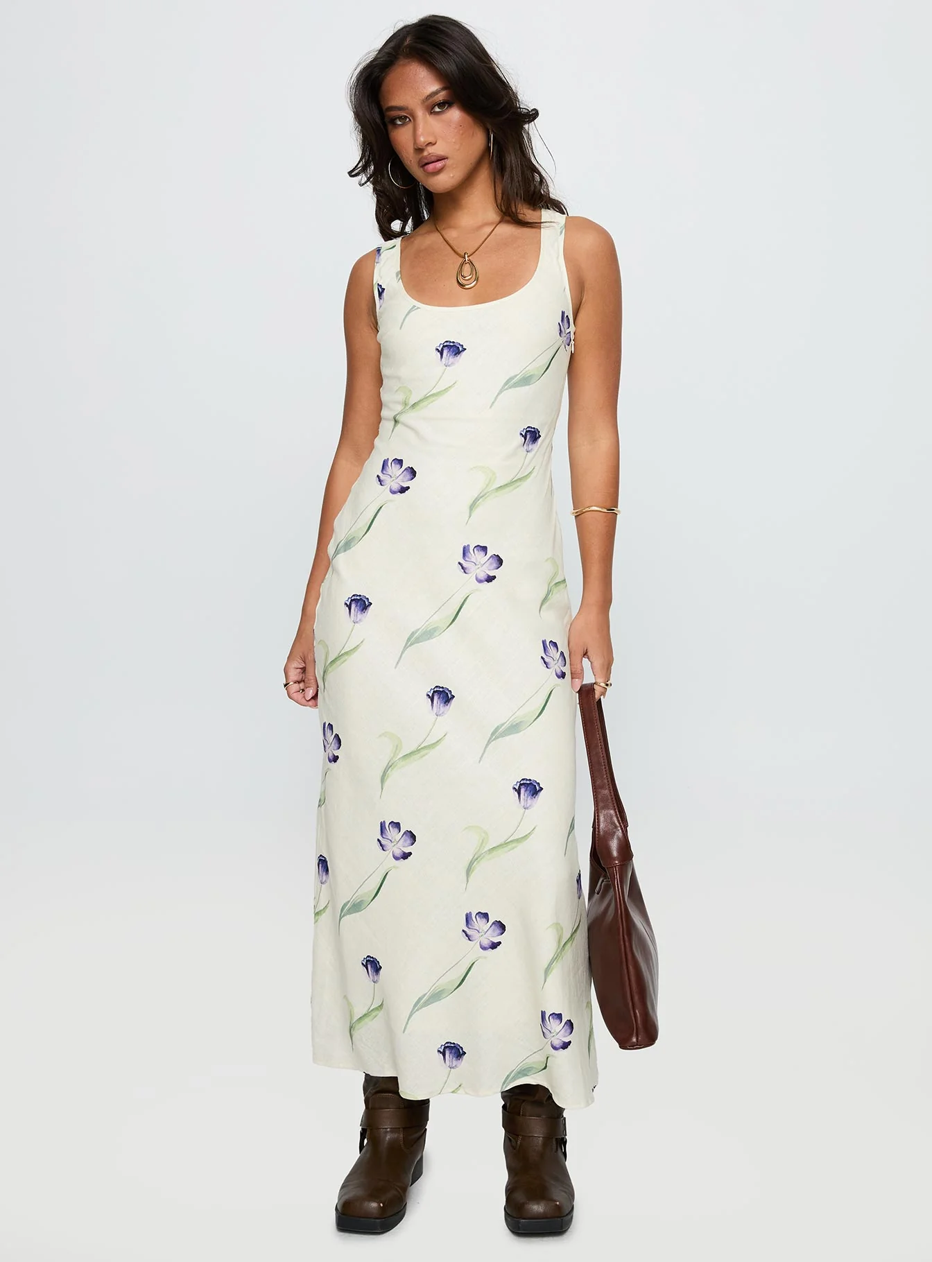 Jessabelle Linen Blend Midi Dress Cream Floral