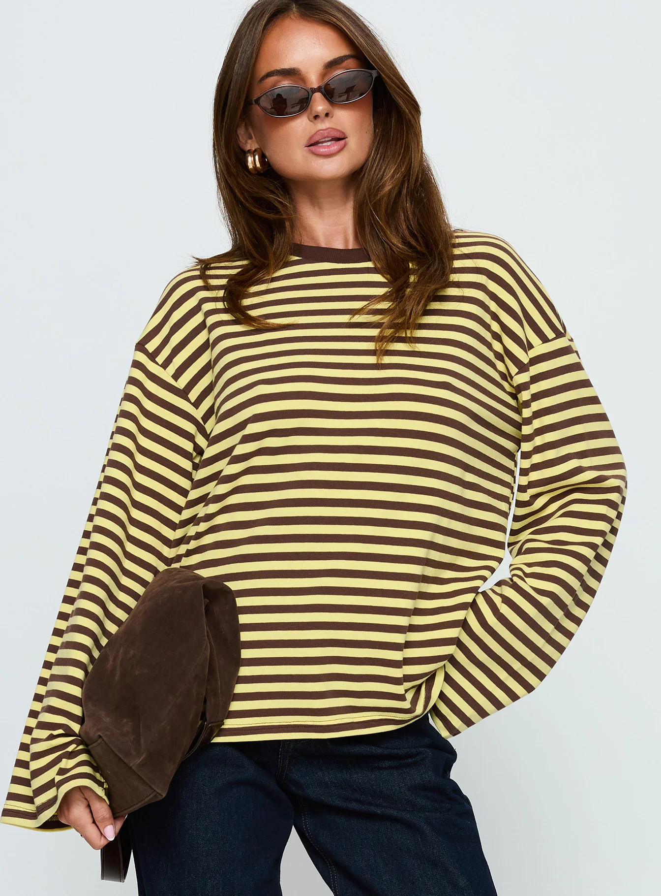 Settle Down Long Sleeve Top Yellow / Brown Stripe