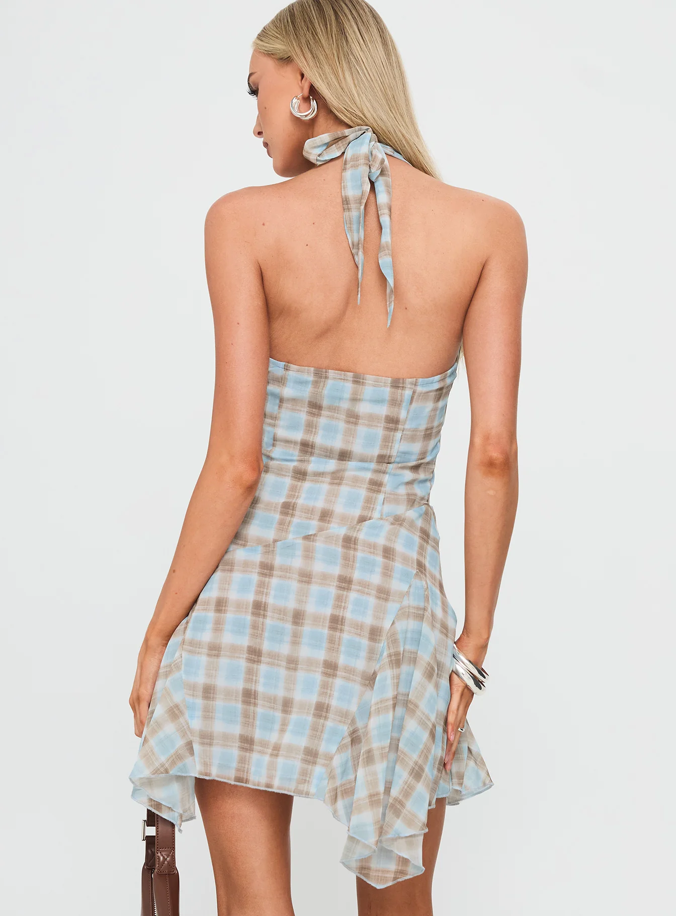 Valorie Halter Mini Dress Blue Check