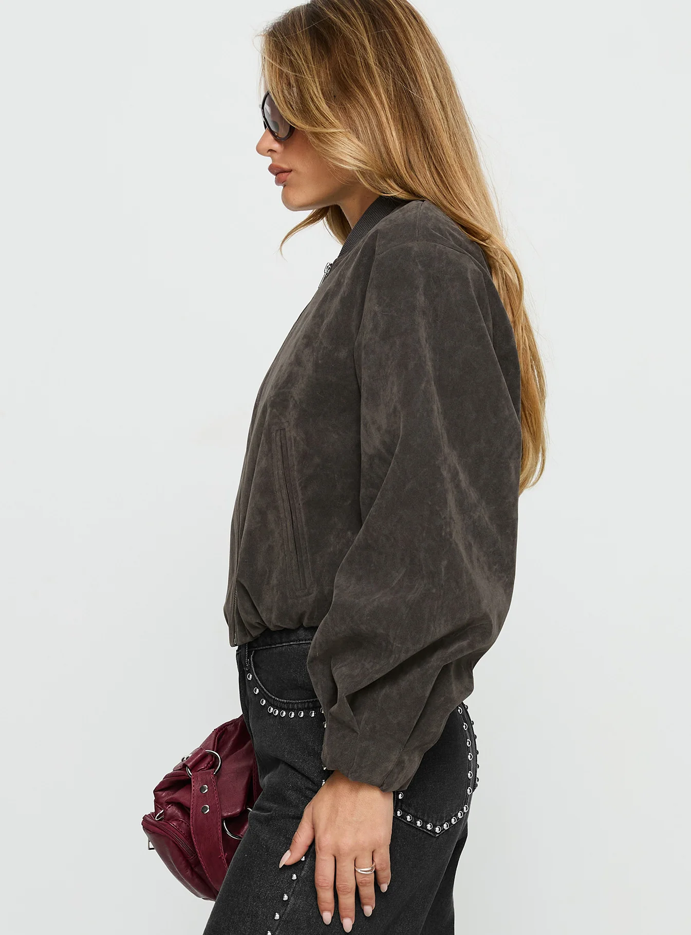 Mastery Faux Suede Bomber Jacket Charcoal