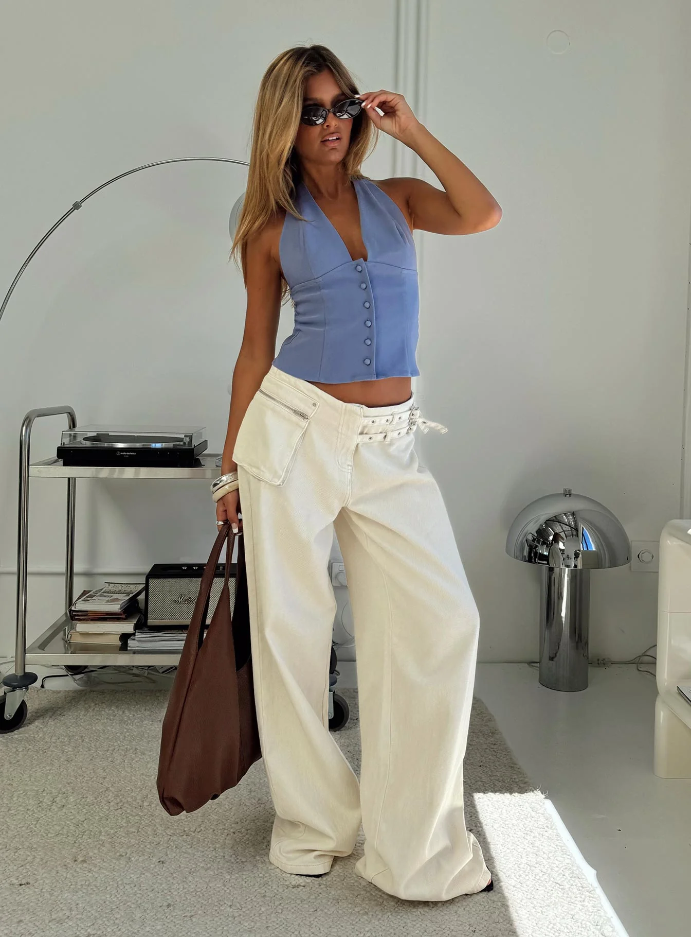 Paltrow Mid Rise Wide Leg Cargo Jeans Cream