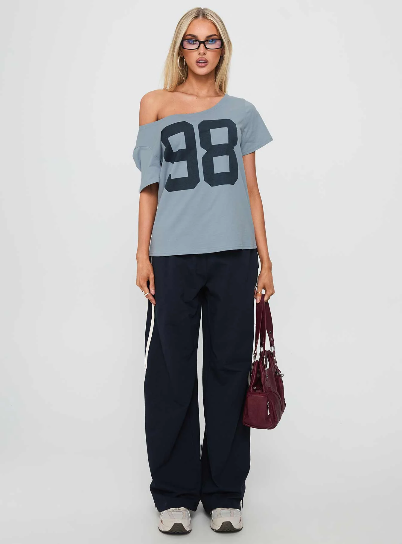 Stayback Wide Neck Graphic Top Blue