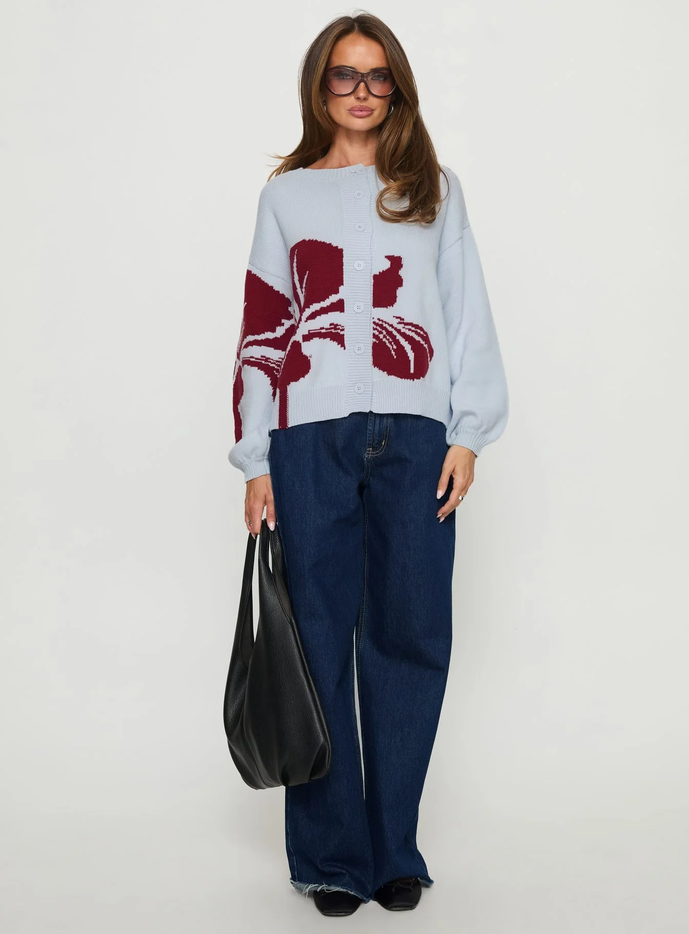 Jalenn Floral Knit Cardigan Blue / Red