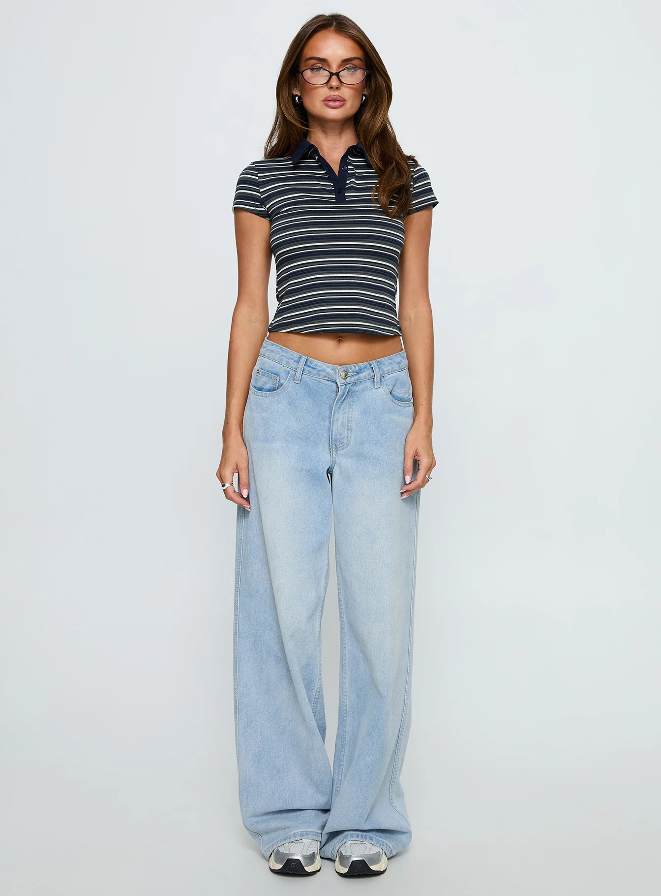 Sylvanna Collared Top Navy Stripe