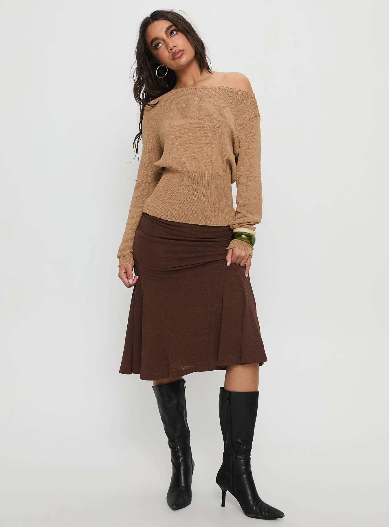 Lewish Low Rise Midi Skirt Chocolate