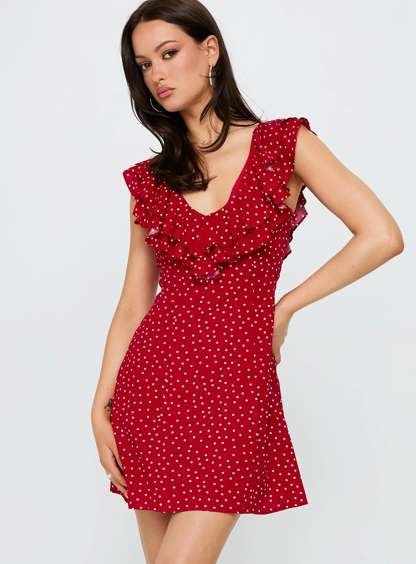 Cherry Schnapps Flutter Mini Dress Red Polka