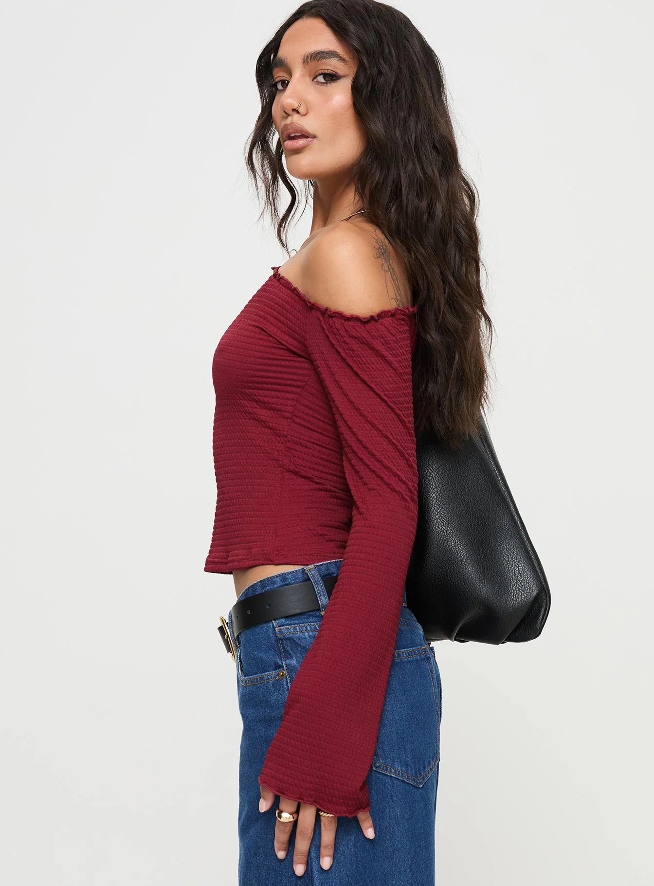 Opulent One Shoulder Top Maroon