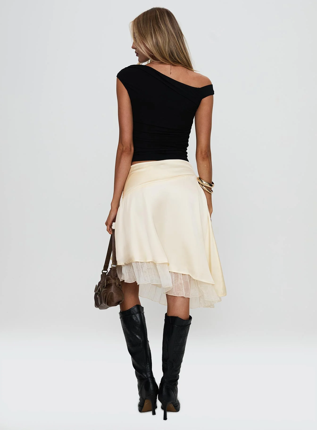 Rosemead Satin Midi Skirt Cream