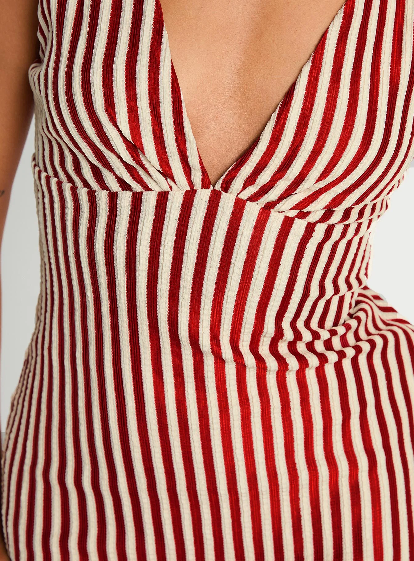 Daphney Plunge Mini Dress Red / Cream